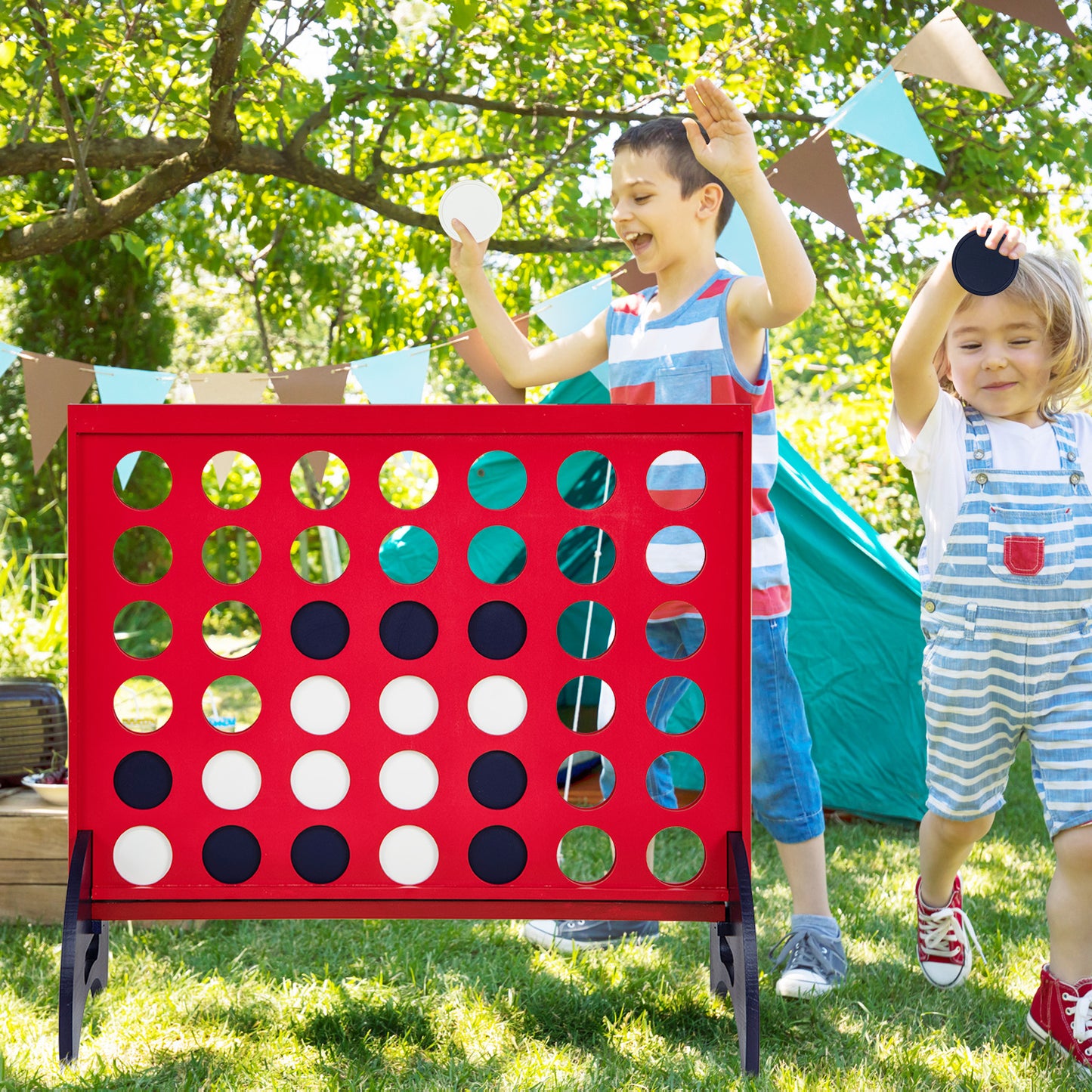 Giant 4-to-Score Game Set with Carrying Bag and 42 Pieces Jumbo Rings-Blue