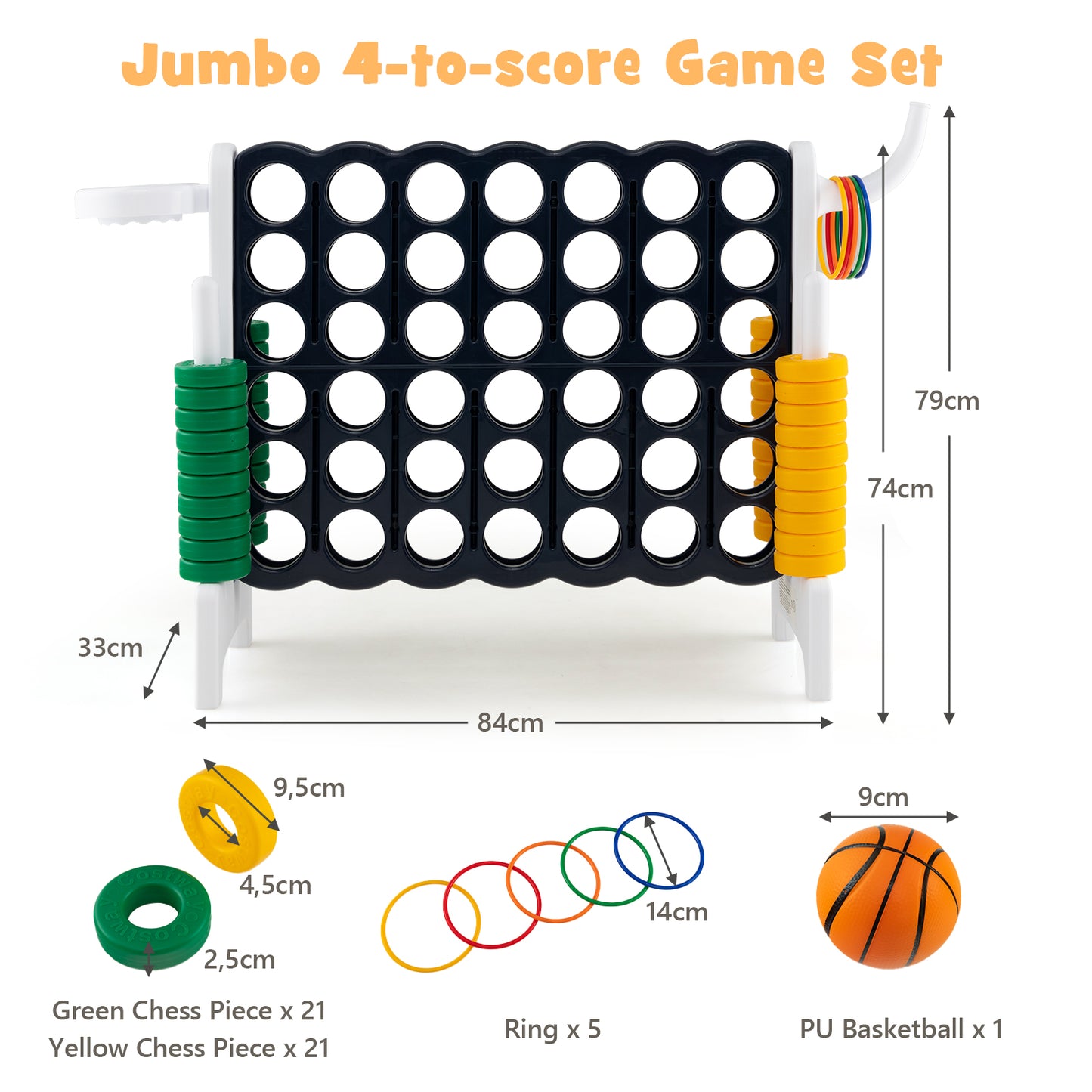 Giant Connect 4 Game Jumbo with 42 Rings-Blue