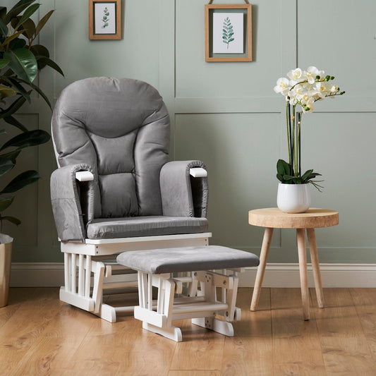 Reclining Glider Chair & Stool - Grey