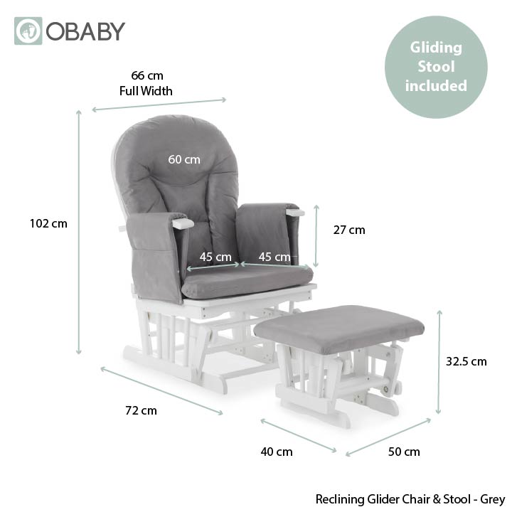 Reclining Glider Chair & Stool - Grey