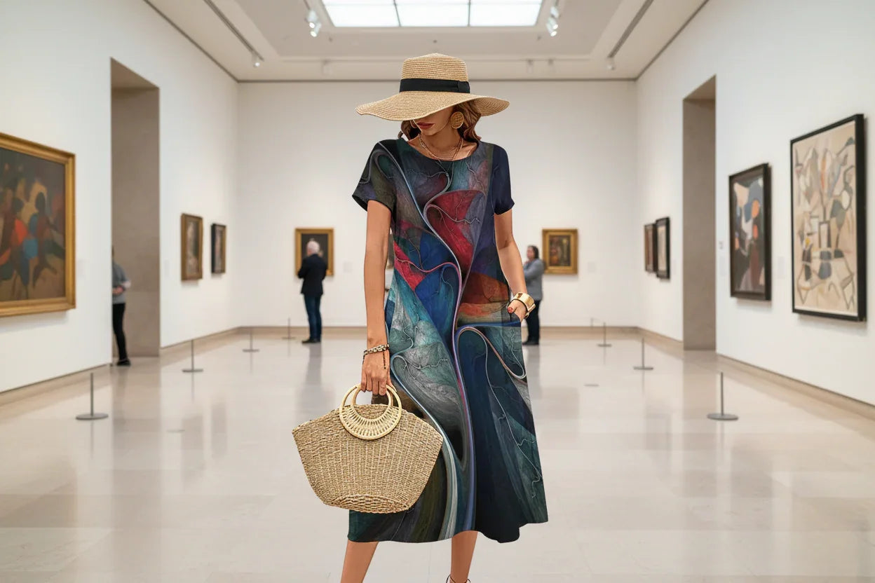 Artistic A-Line Dress – Glossy Abstract Design