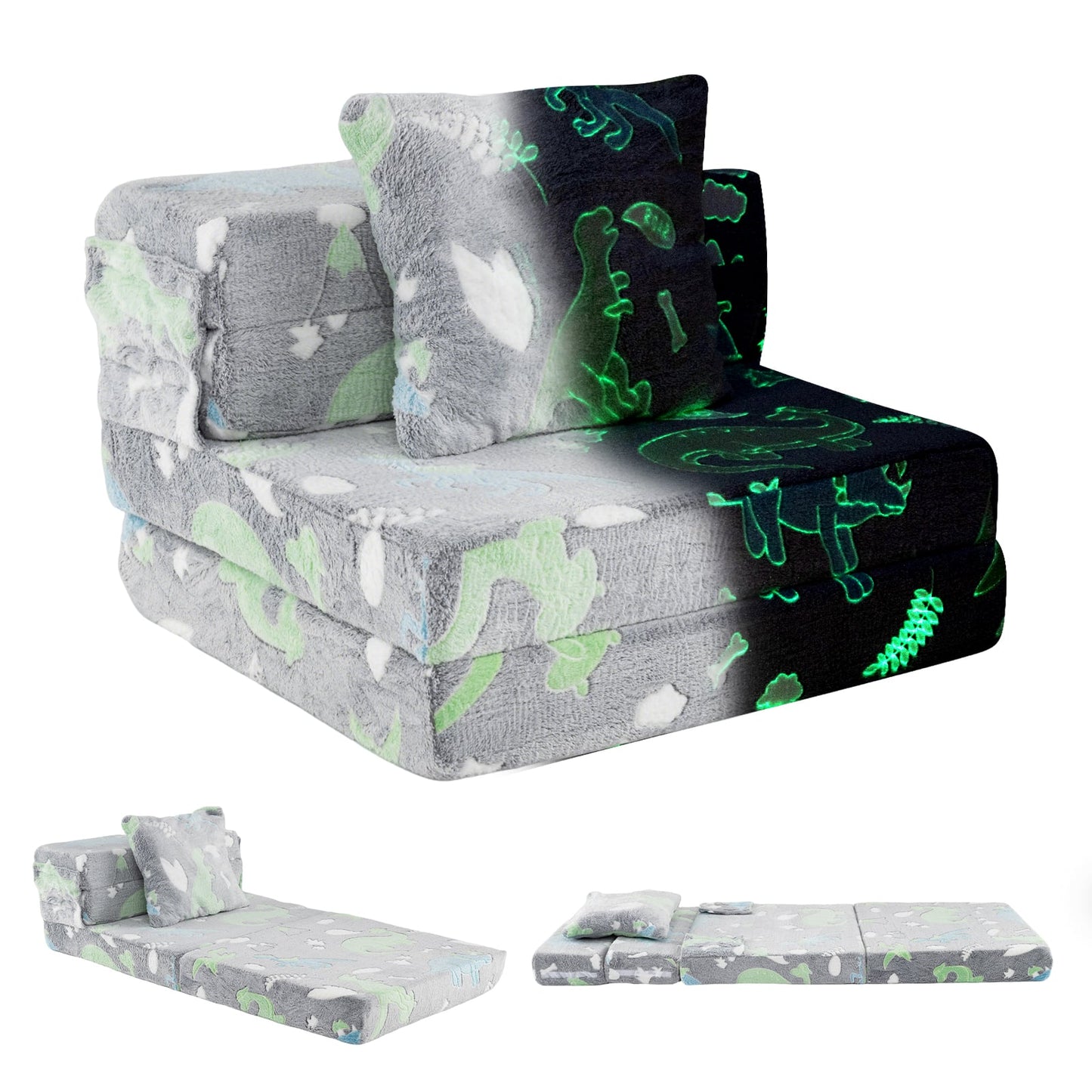 Glow In the Dark Kids Couch with Washable Zippered Covers and Extra Pillow-Colourful