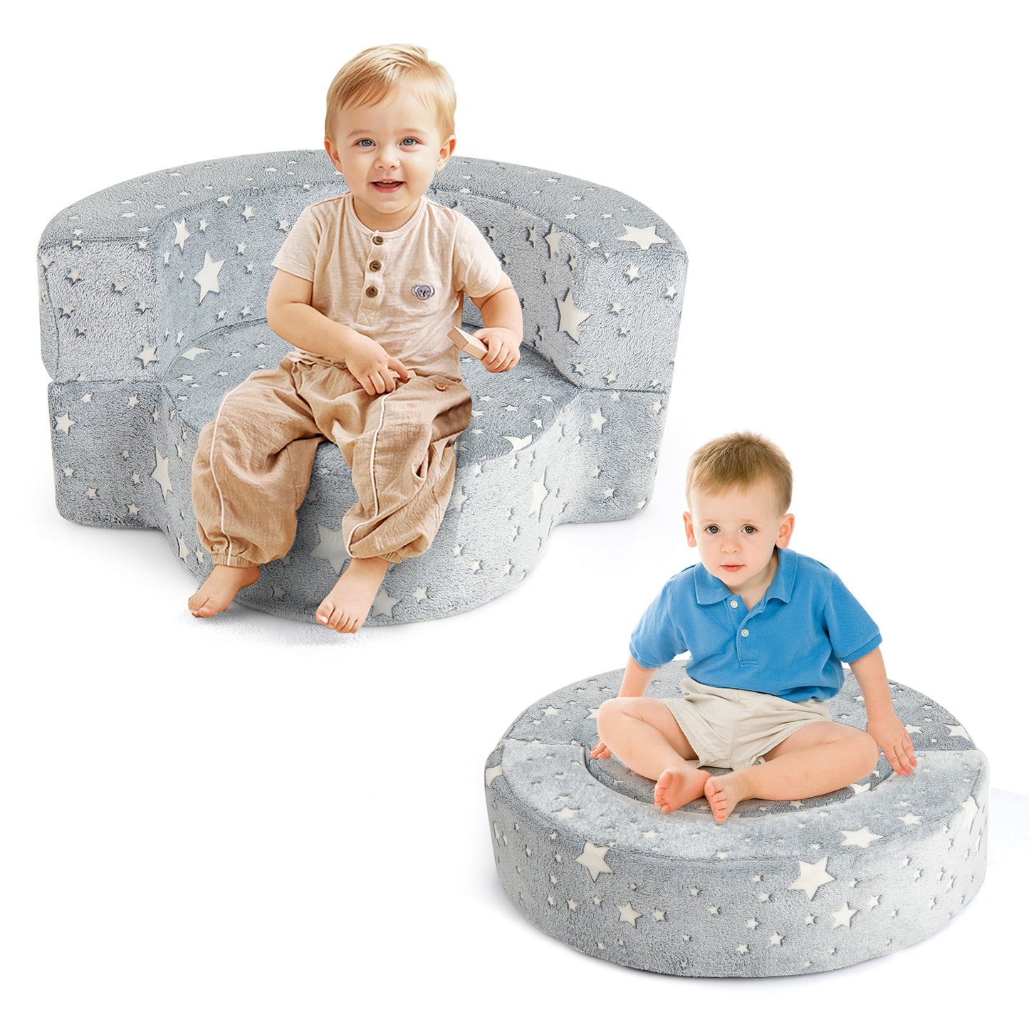 Convertible Glow-in-the-Dark Kids Sofa with Removable Washable Cover-Grey