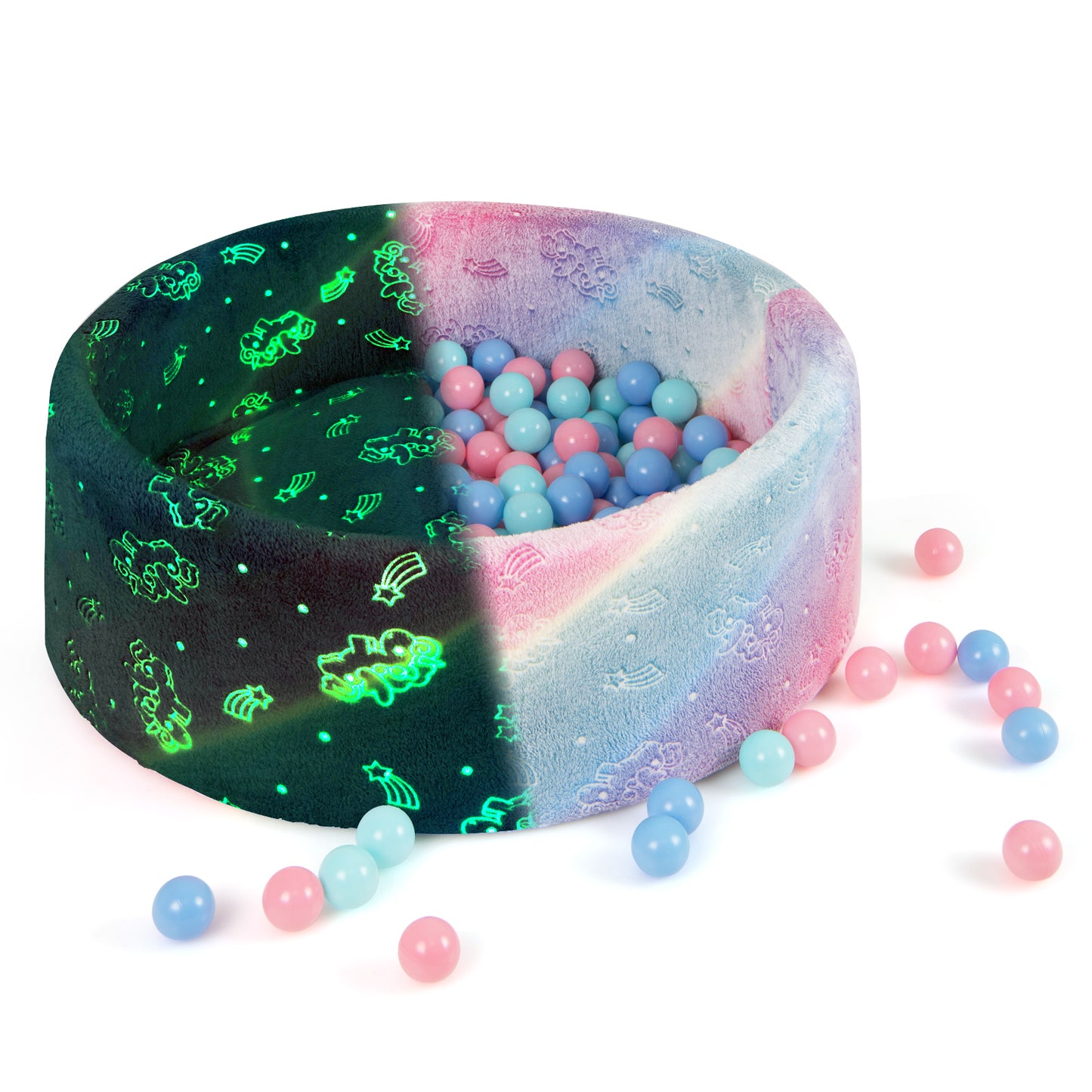 Glow in the Dark Round Ball Pool with 200 Colorful Ocean Balls-Grey