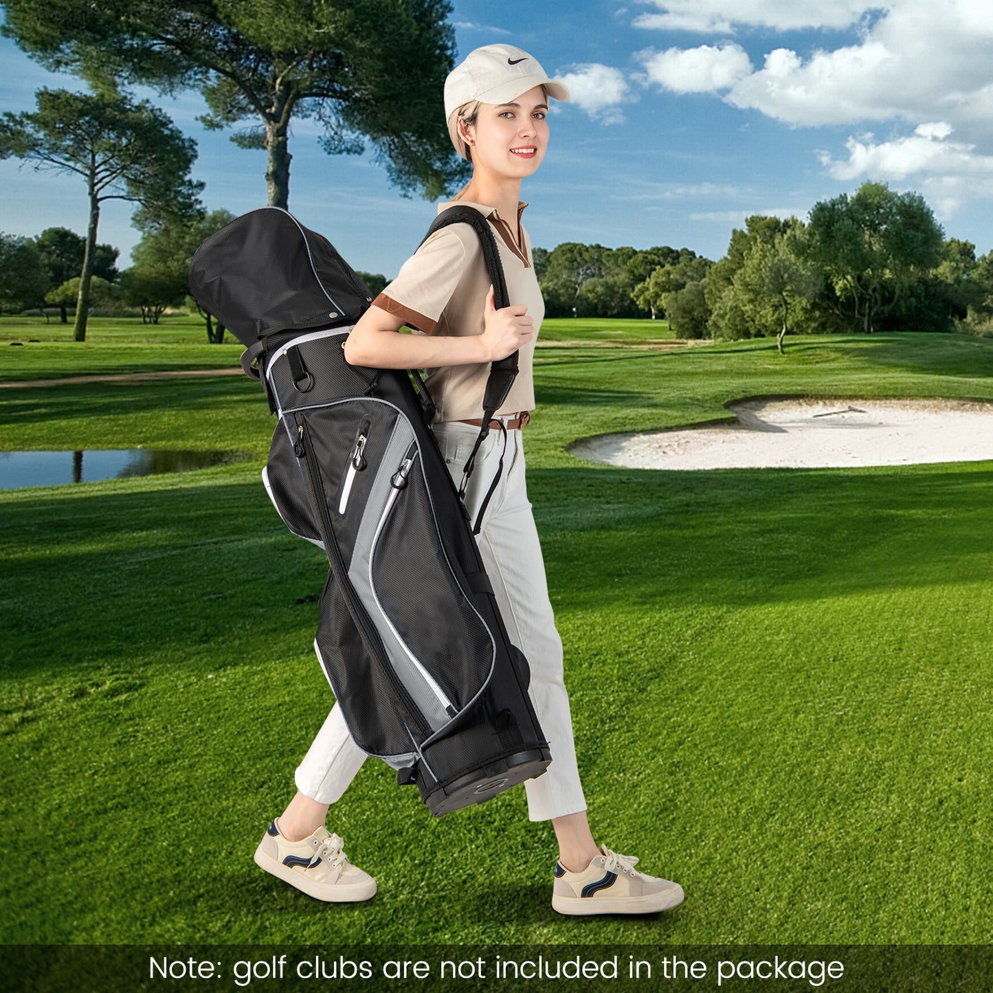 14-Way Golf Cart Bag with 9 Zippered Pockets and Cooler Bag-Red