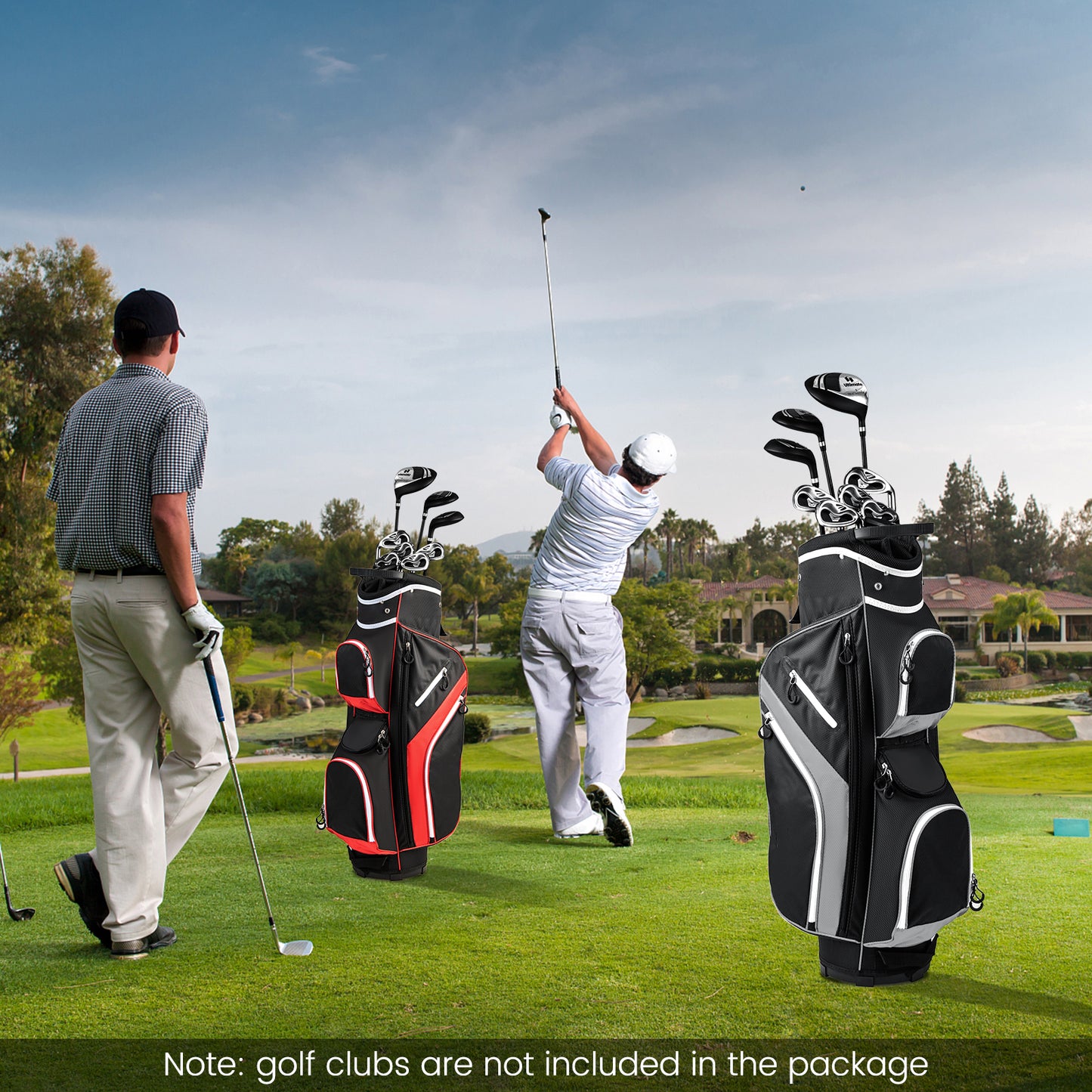 14-Way Golf Cart Bag with 9 Zippered Pockets and Cooler Bag-Red