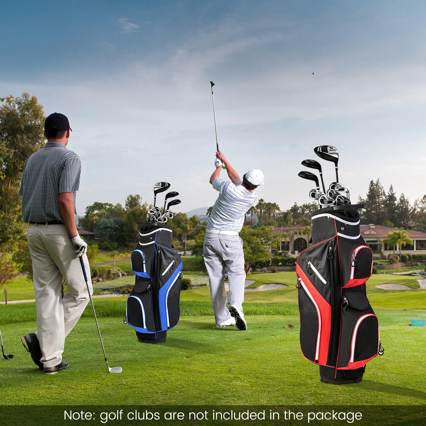 14-Way Golf Cart Bag with 9 Zippered Pockets and Cooler Bag-Red