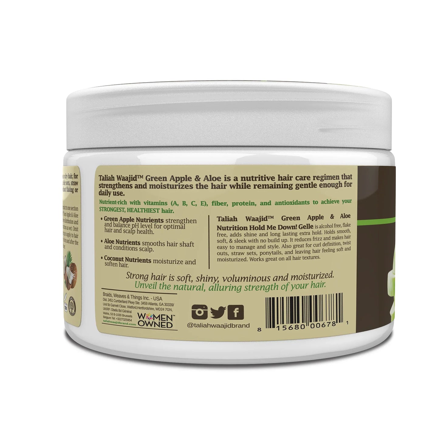 Taliah Waajid Green Apple & Aloe Nutrition Hold Me Down Gelle Strong Hold & Nourishment for All Hair Types 12 oz