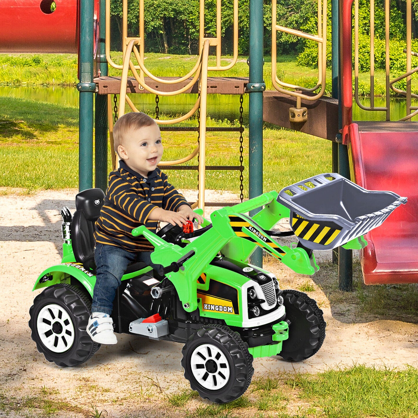 12V Battery Powered Kids Ride on Excavator with Horn and Safety Belt-Blue