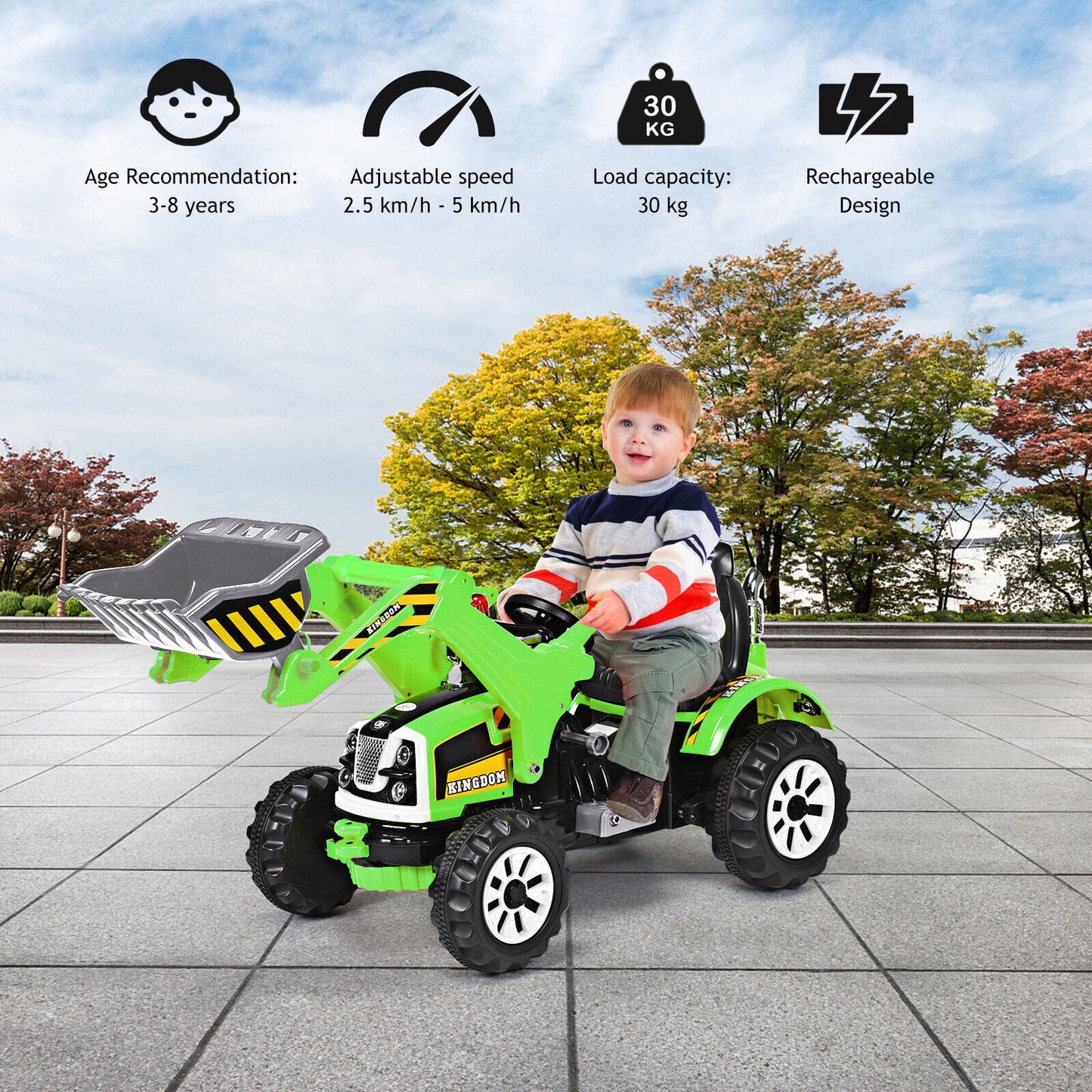 12V Battery Powered Kids Ride on Excavator with Horn and Safety Belt-Blue