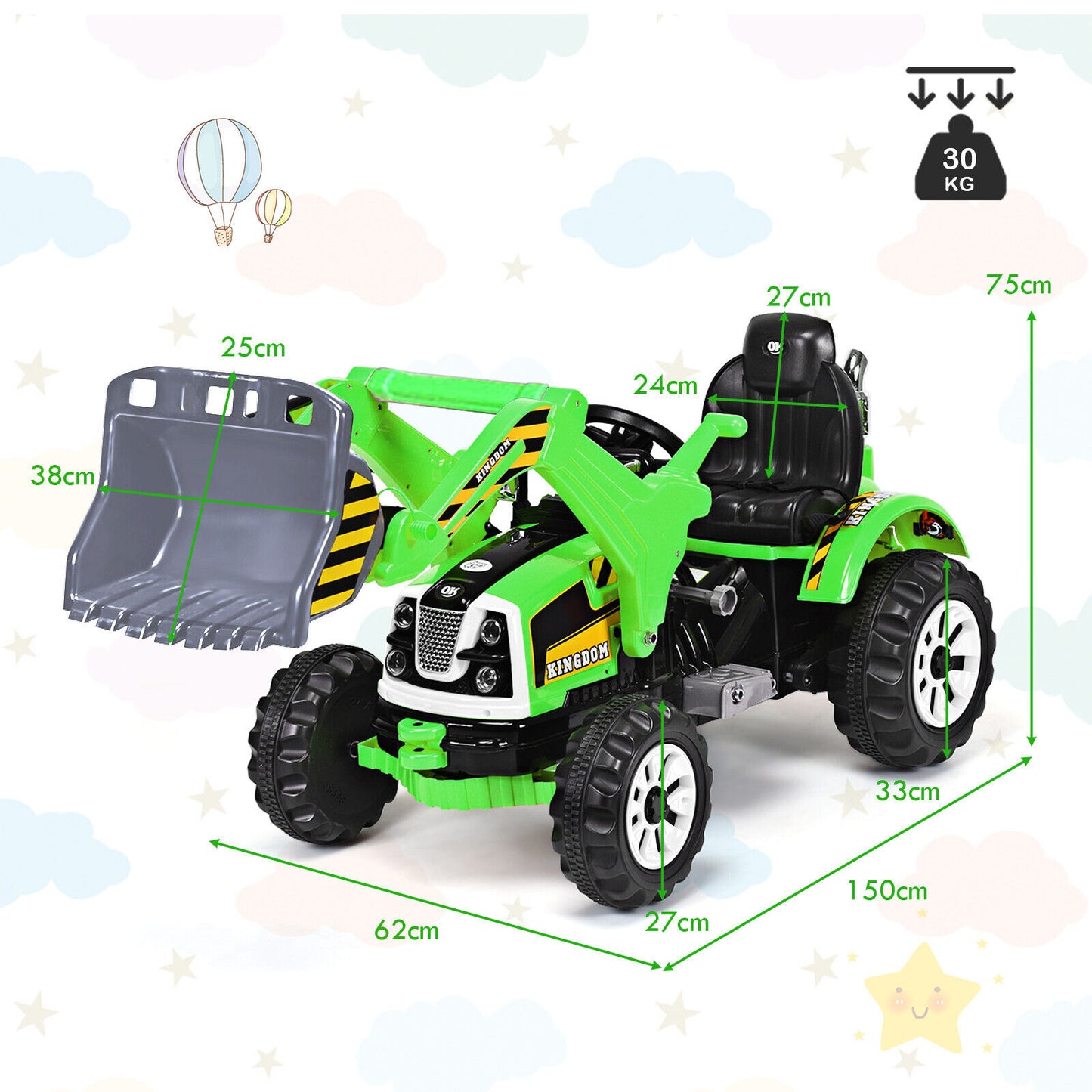 12V Battery Powered Kids Ride on Excavator with Horn and Safety Belt-Blue
