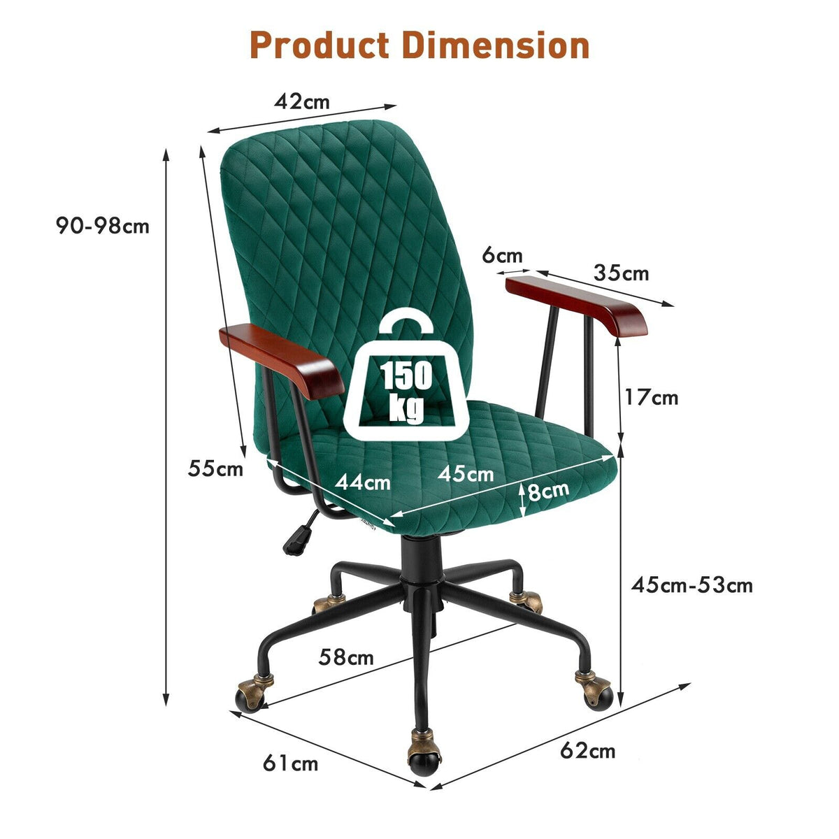 Adjustable Velvet Rocking Leisure Chair with Padded Seat and Rubber Wood Armrests-Orange
