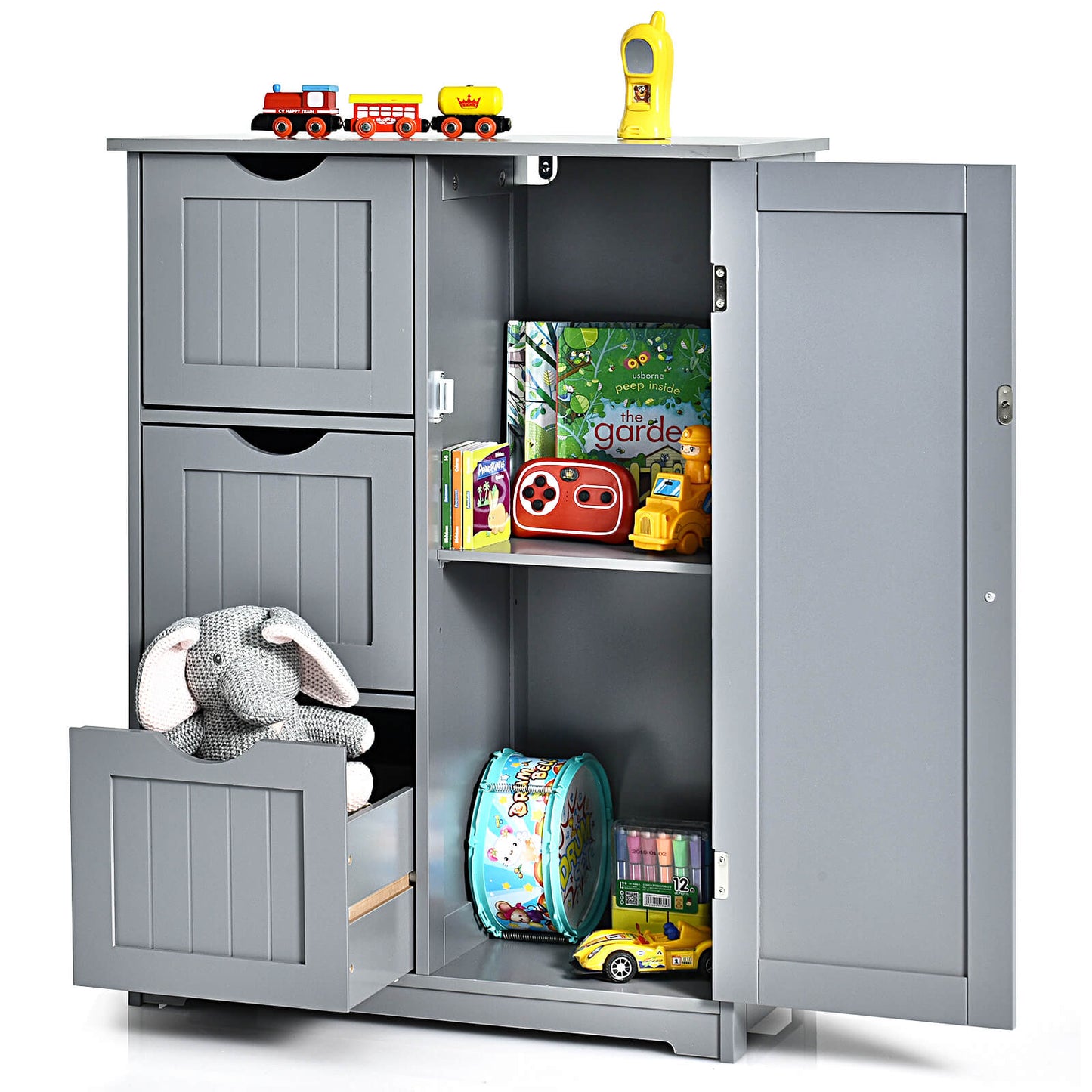 1-Door Freestanding Bathroom Cabinet with 3 Drawers-Black