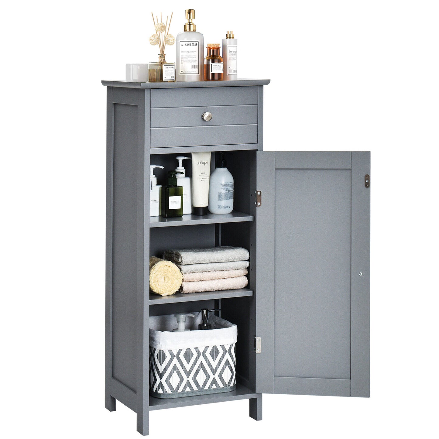 1-Door Freestanding Bathroom Storage Cabinet with Drawer and Adjustable Shelves-Black