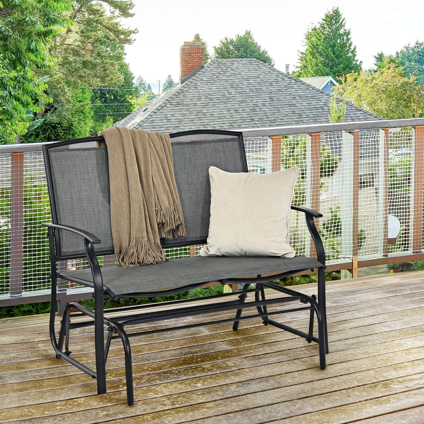 2-Person Patio Swing Glider Bench with Heavy-Duty Steel Frame-Coffee