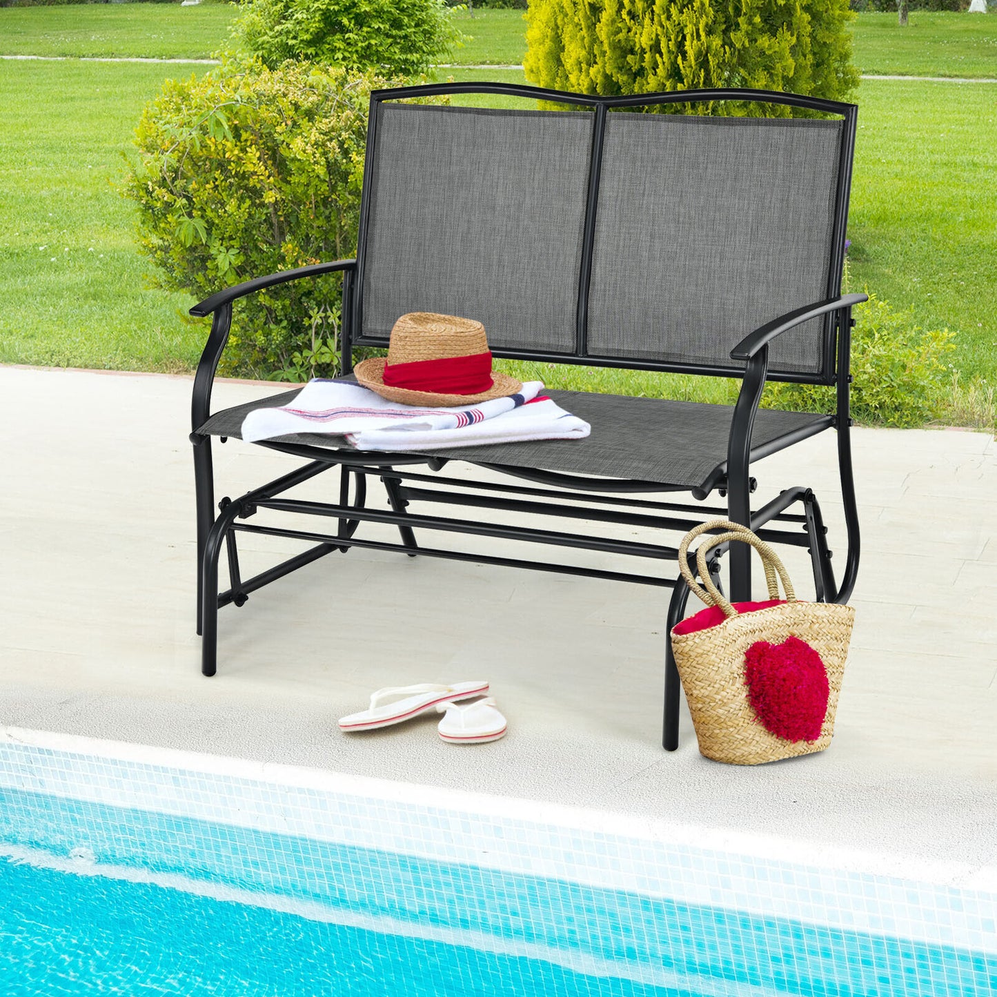 2-Person Patio Swing Glider Bench with Heavy-Duty Steel Frame-Coffee
