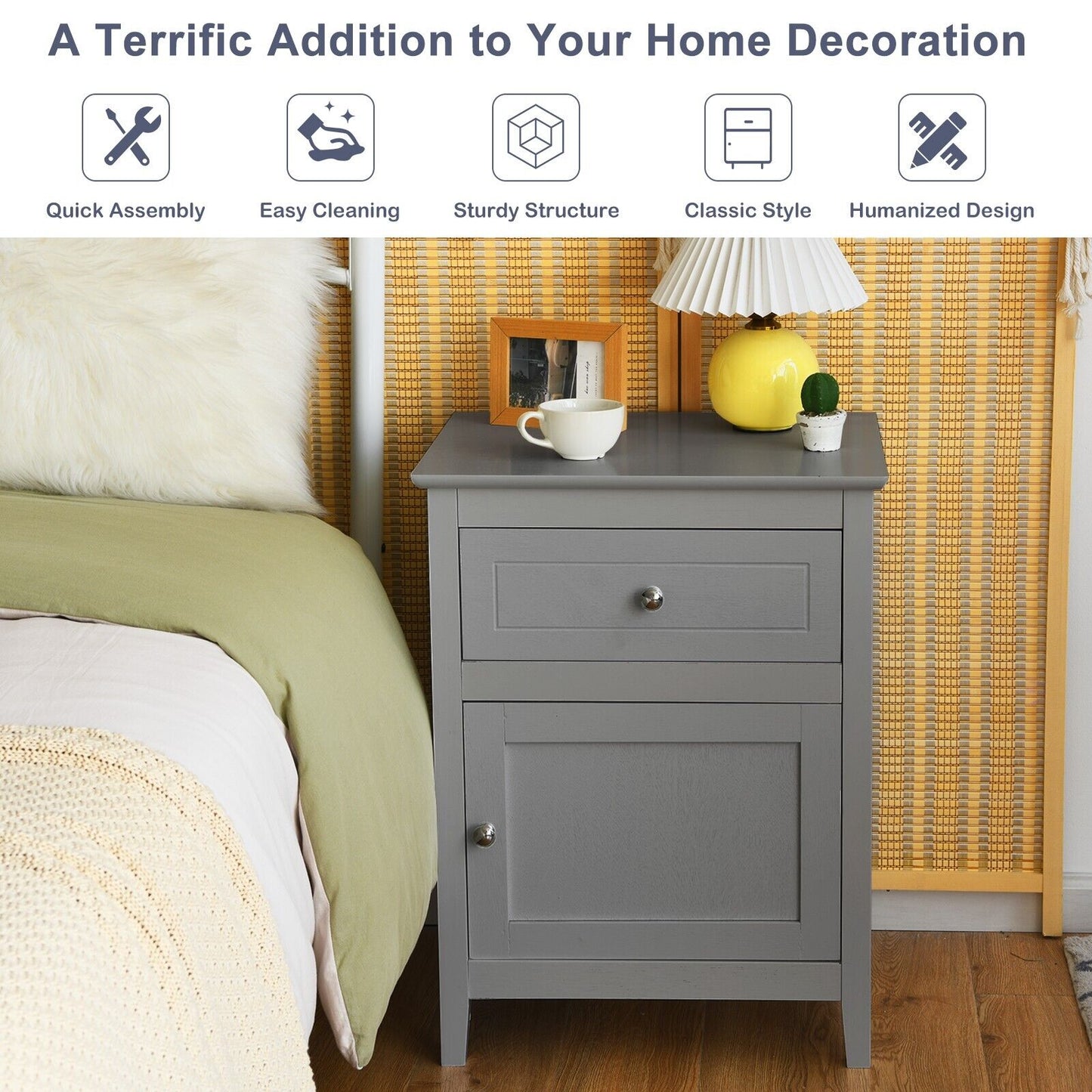 2-Tier Modern Badroom Nightstand with Drawer-Espresso