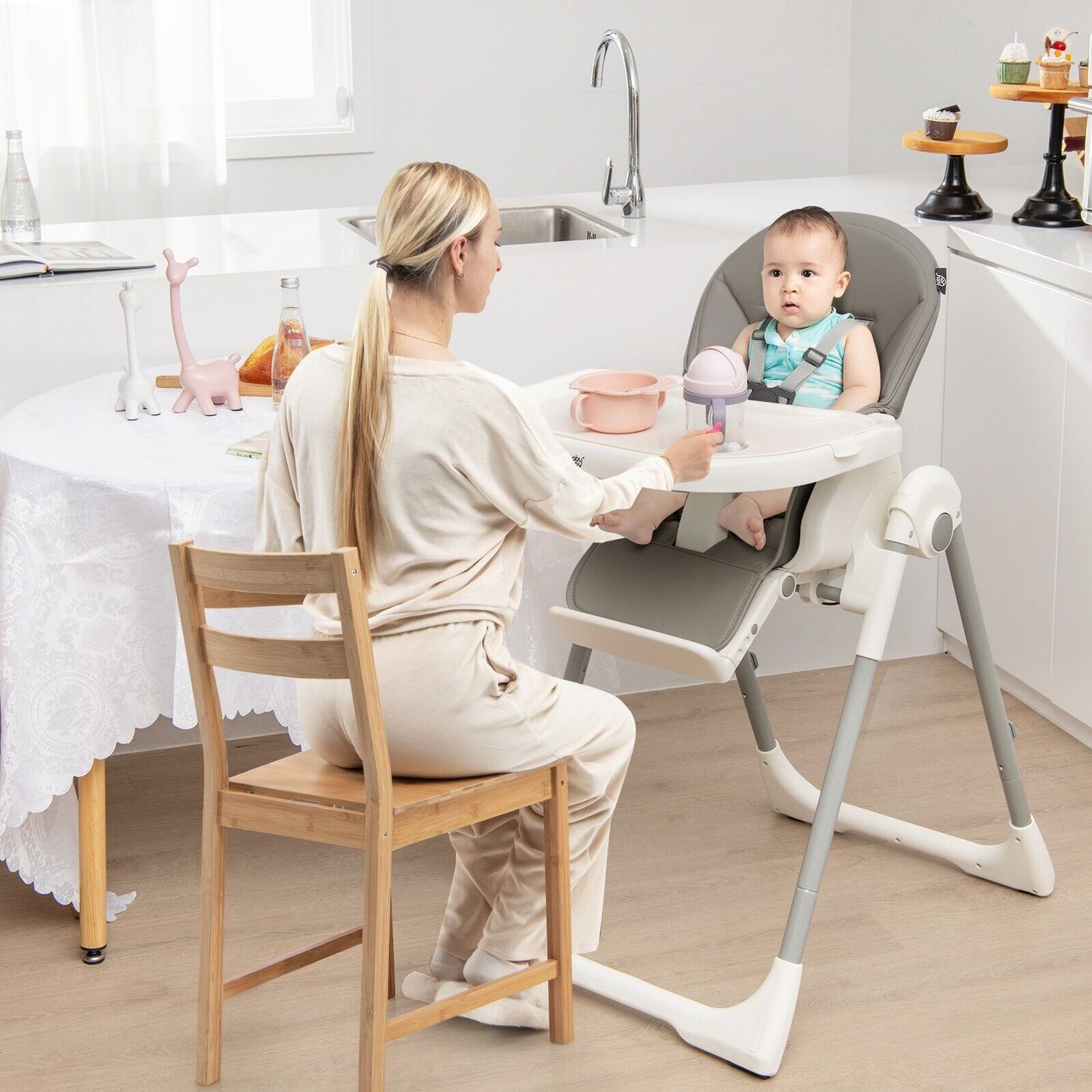 4-in-1 Foldable Baby High Chair with 7 Adjustable Heights and 4 Reclining Angles-Black