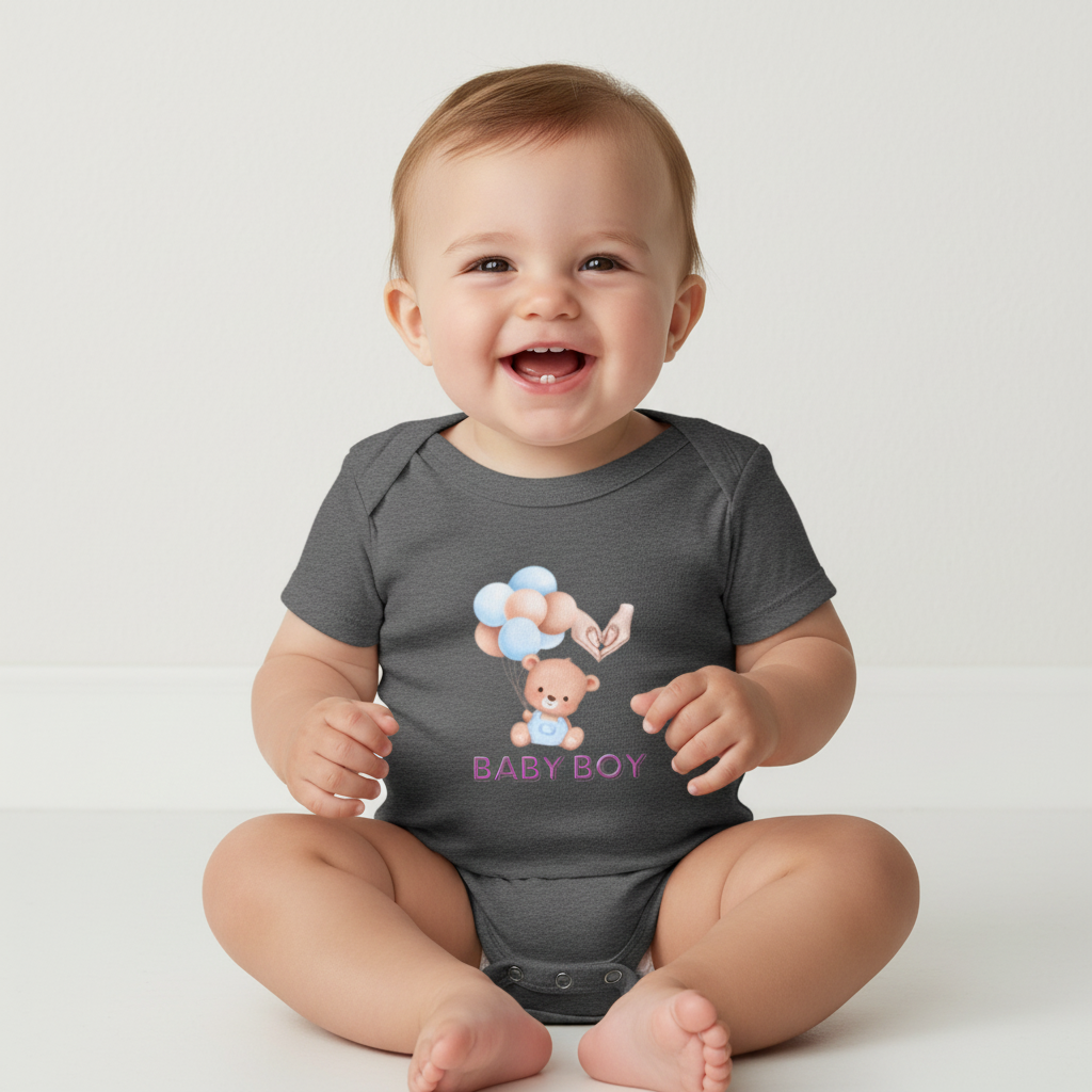 Adorable “Baby Boy” One-Piece Bodysuit – Soft 100% Cotton, Snap Legs & Envelope Neck – Perfect for Newborns to 24 Months