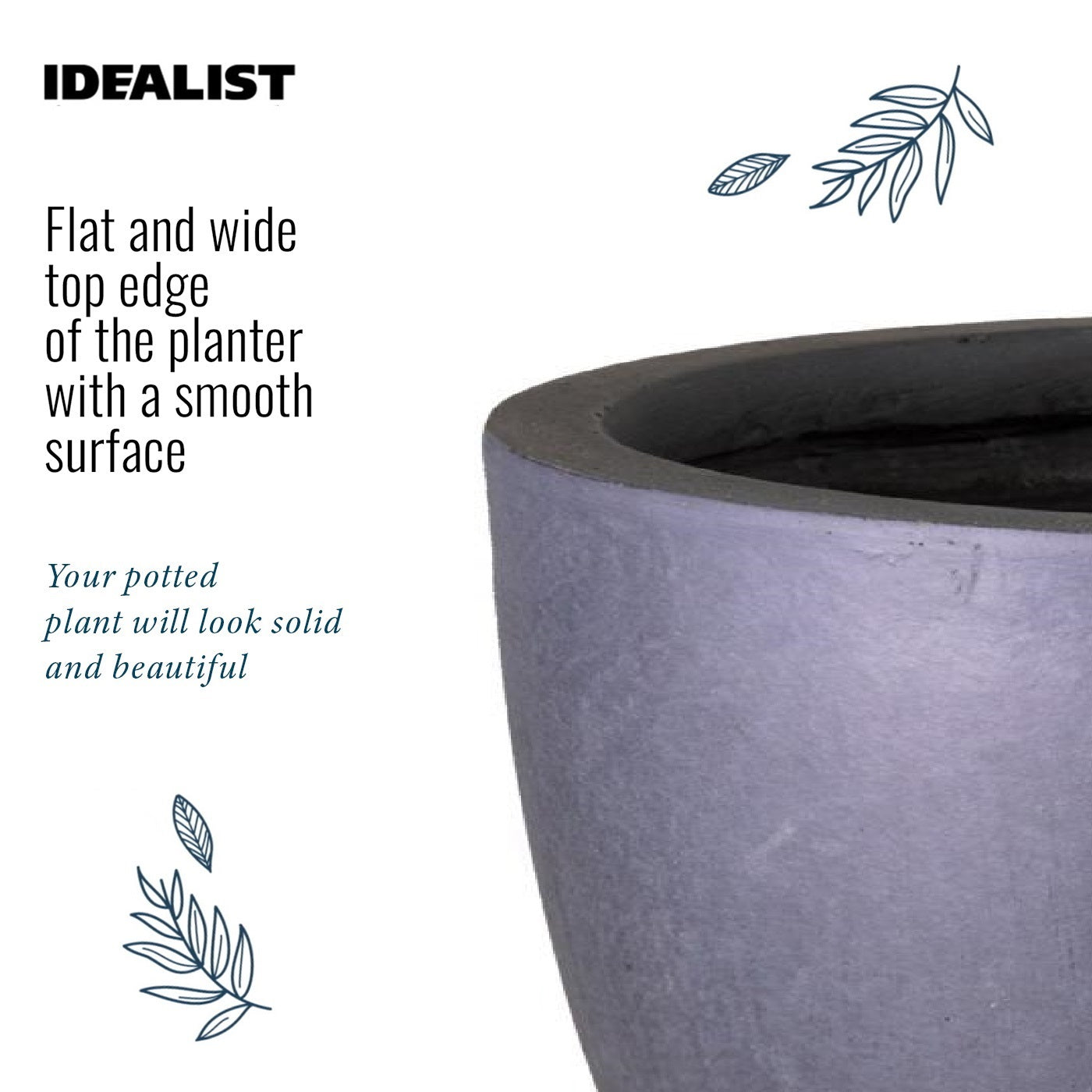 IDEALIST Lite 40cm Garden Planter | Washed Light Concrete Egg Round Planter | Contemporary Outdoor Plant Pot D40 H40 cm, 50L