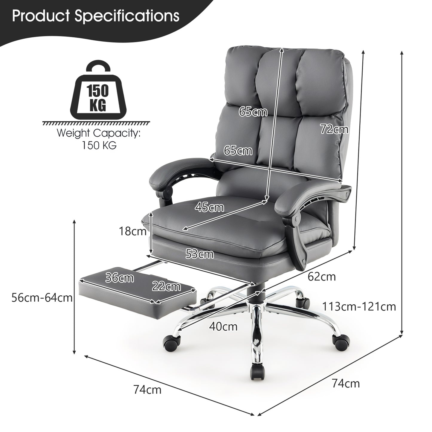 Ergonomic Adjustable High Back Rolling Computer Chair with Retractable Footrest-Black