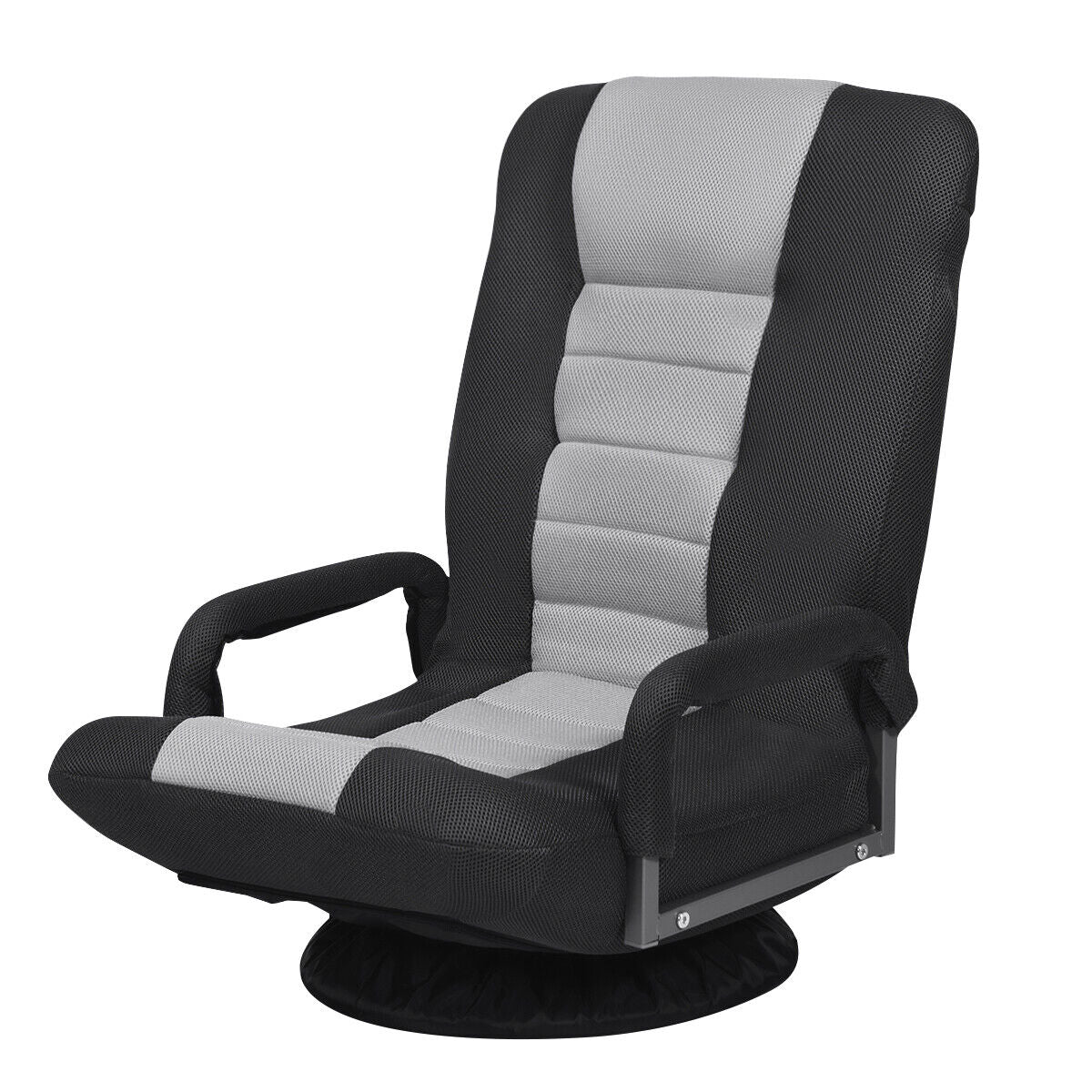 Foldable 360-Degree Swivel Gaming Floor Chair with Adjustable Backrest-Brown