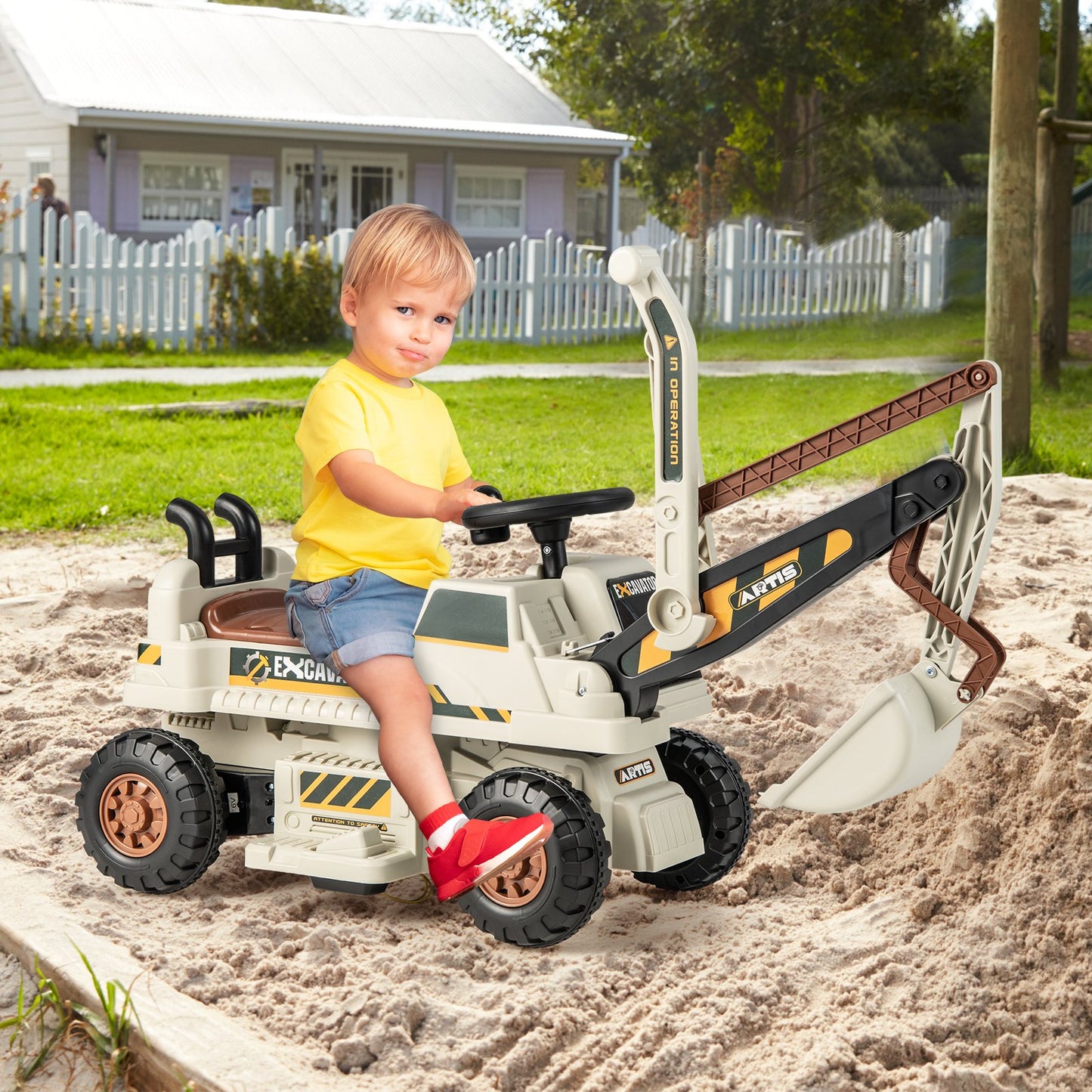 Kids Ride On Excavator with Rotating Seat and Underneath Storage-Green