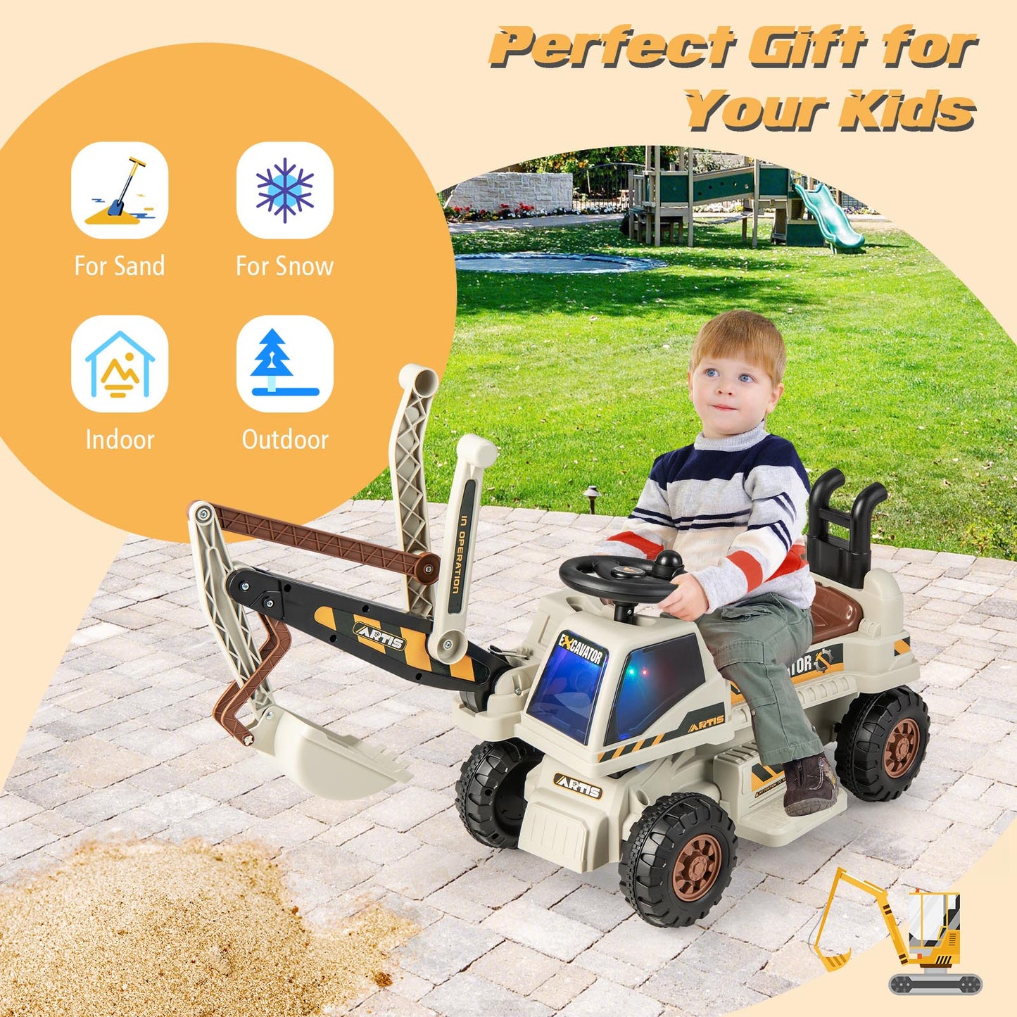 Kids Ride On Excavator with Rotating Seat and Underneath Storage-Green