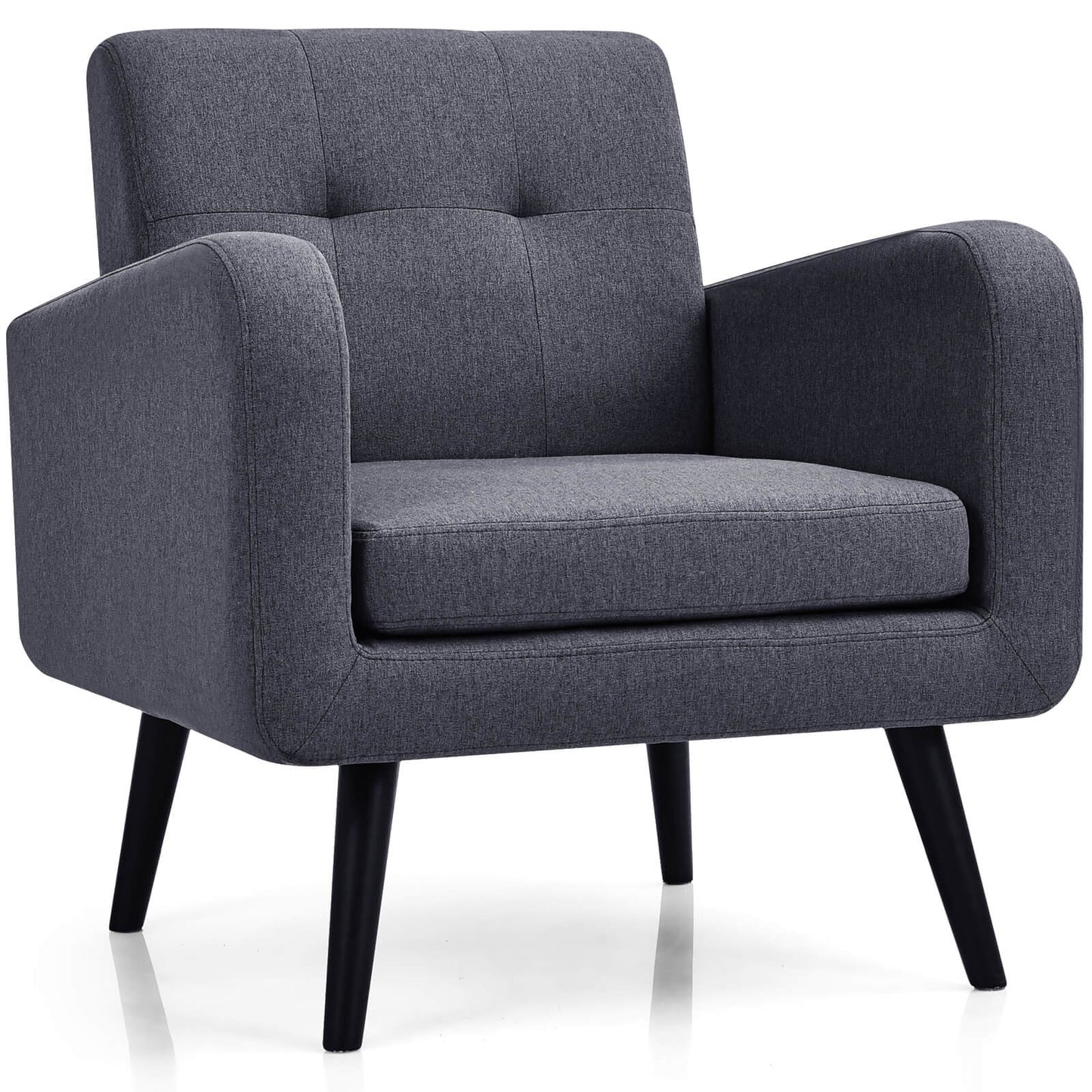 Mid-Century Modern Upholstered Accent Chair with Rubber Wood Legs-Beige