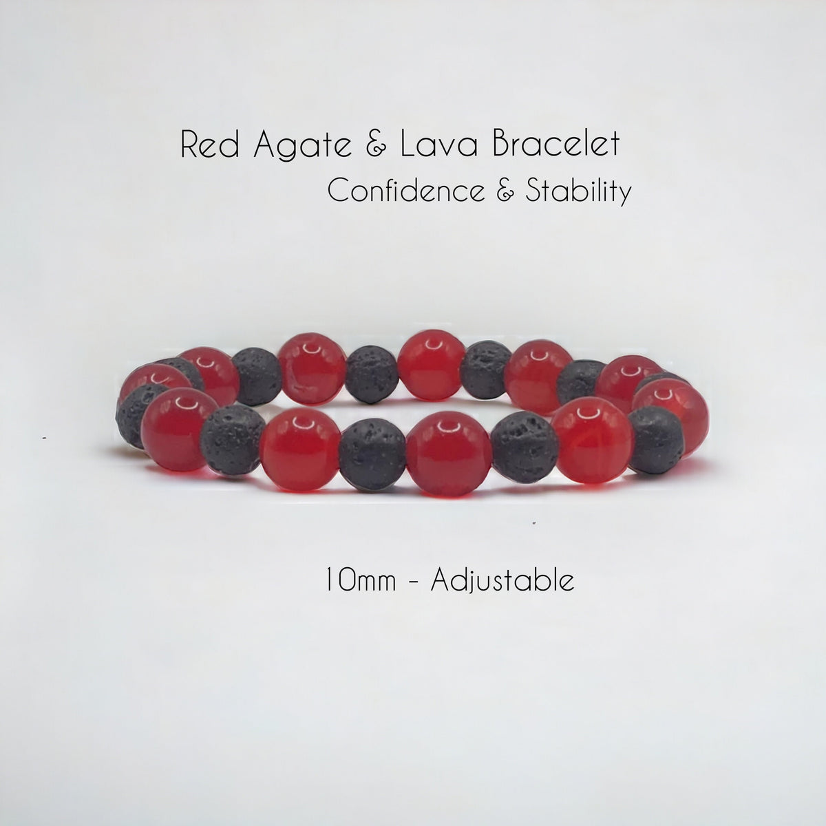 10mm Red Agate and Lava Beads Stretch Bracelet