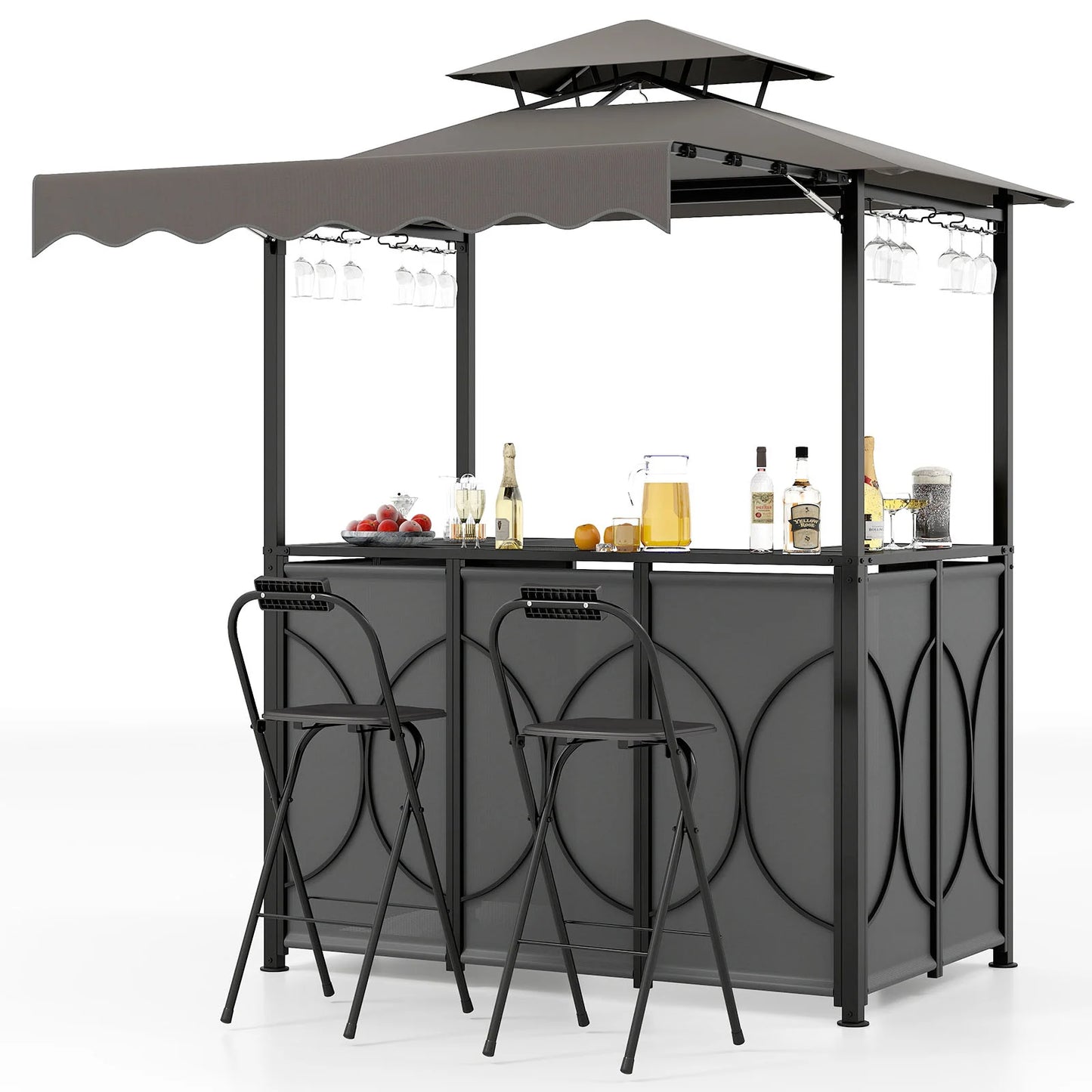 Grill Gazebo with Awning 3-Piece Outdoor BBQ Canopy-Grey