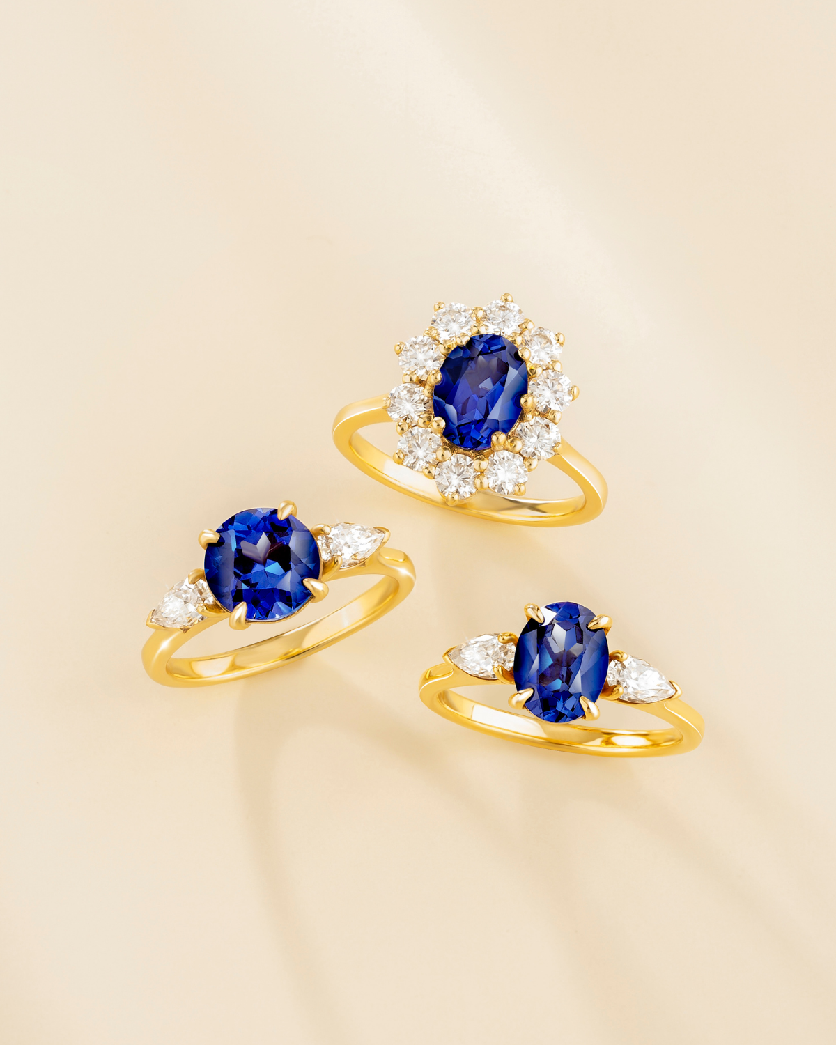 Blue Sapphire Halo Engagement Ring in 18k Gold Vermeil