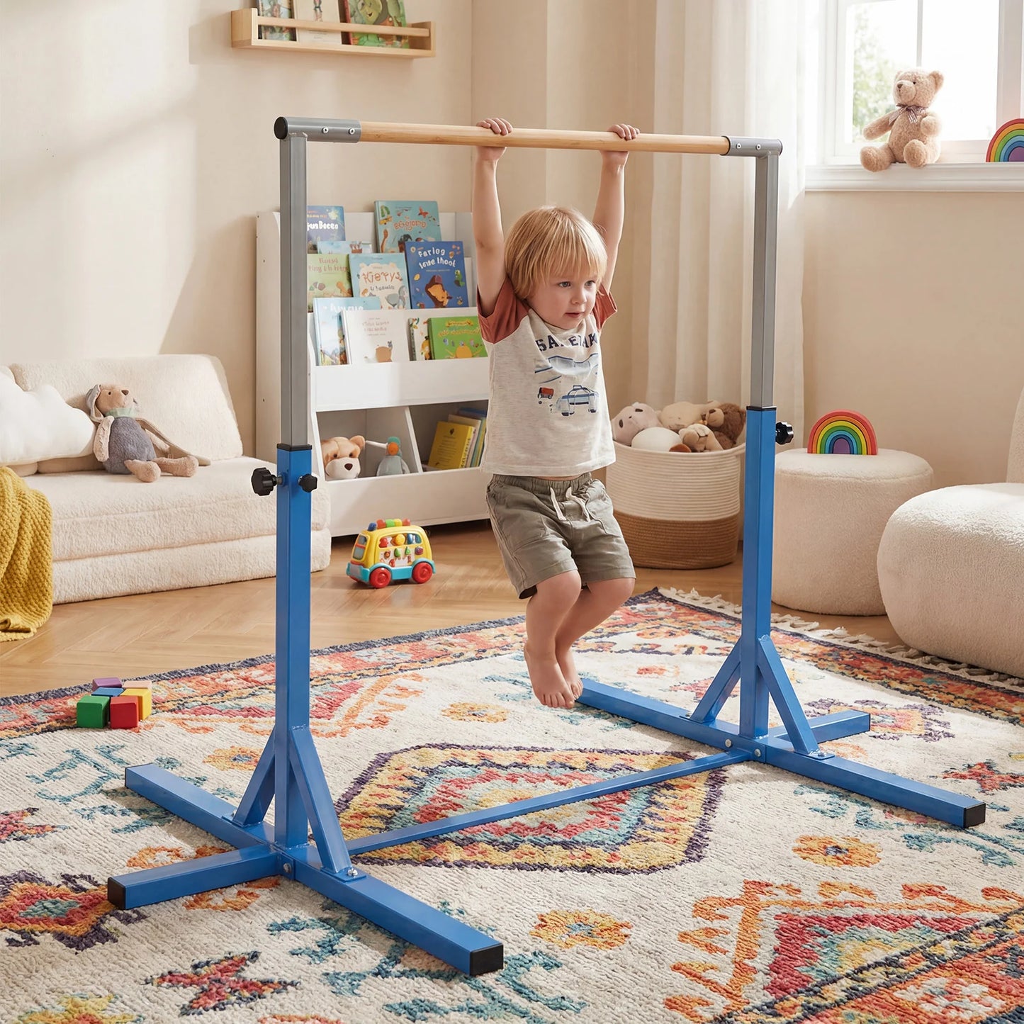 Gymnastics Bar Adjustable Horizontal Kip Bar with 85-145 CM 12-Level Height-Black