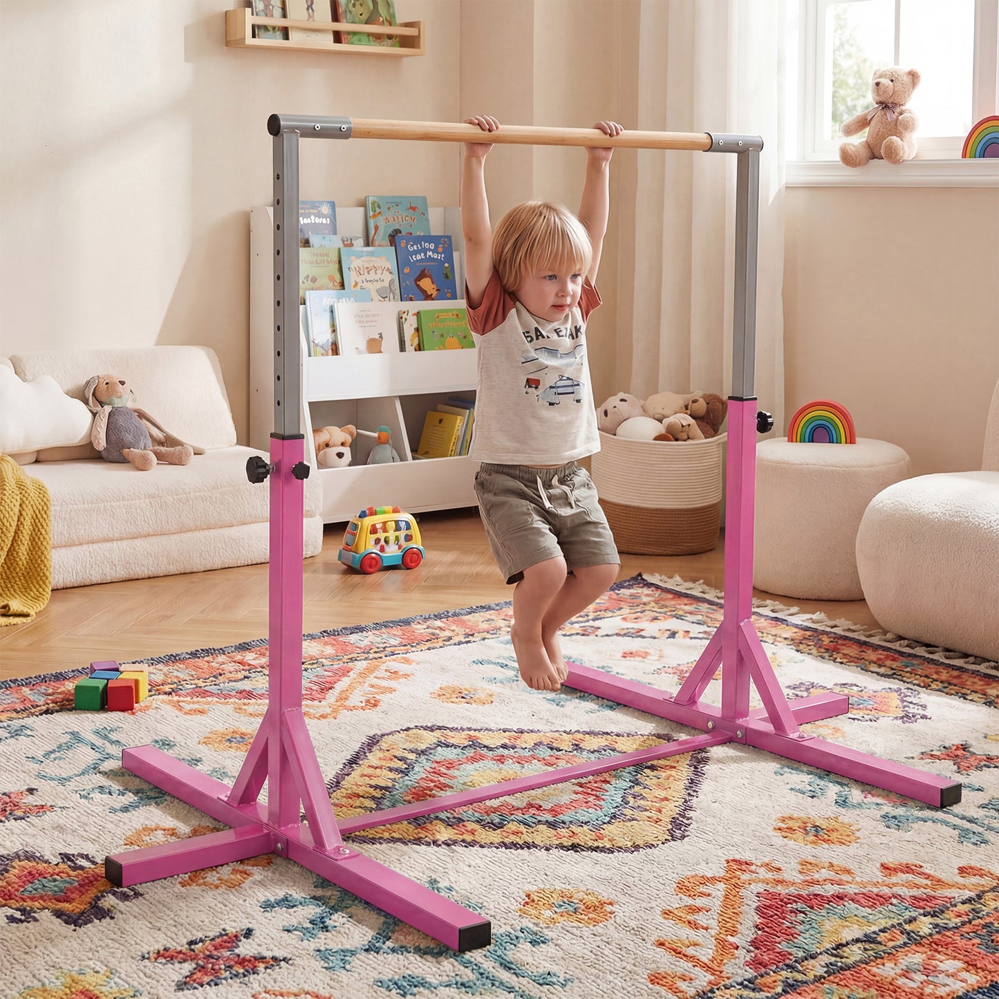 Gymnastics Bar Adjustable Horizontal Kip Bar with 85-145 CM 12-Level Height-Black