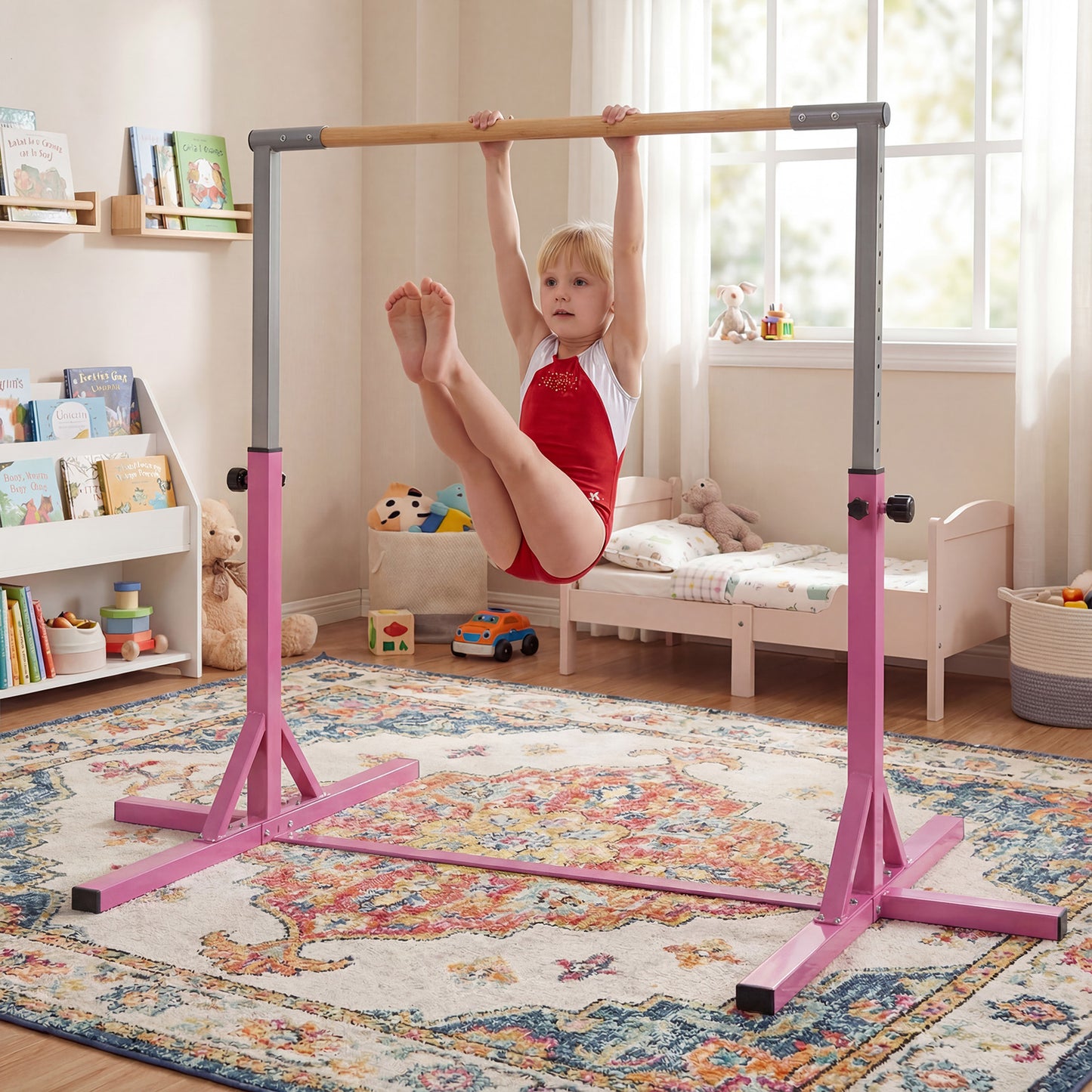 Gymnastics Bar Adjustable Horizontal Kip Bar with 85-145 CM 12-Level Height-Black