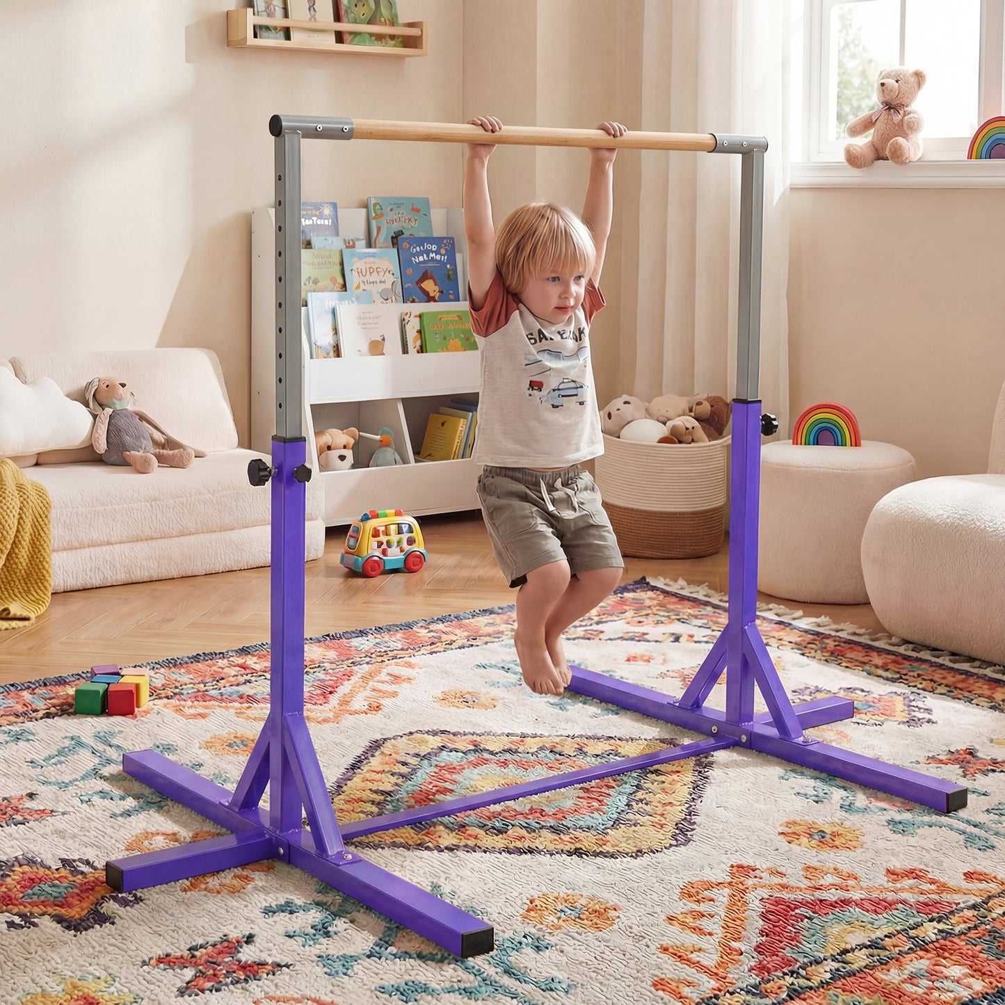 Gymnastics Bar Adjustable Horizontal Kip Bar with 85-145 CM 12-Level Height-Black