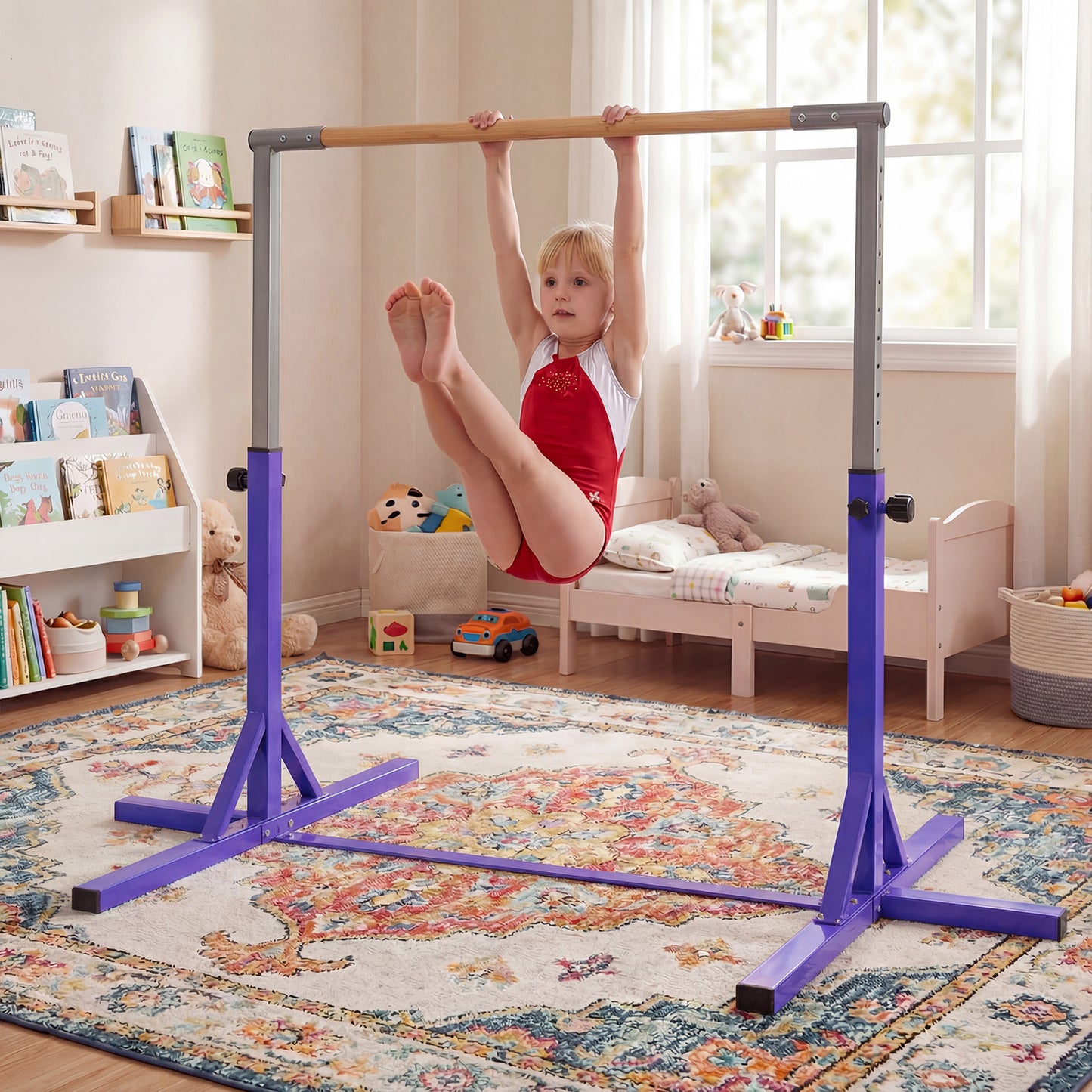 Gymnastics Bar Adjustable Horizontal Kip Bar with 85-145 CM 12-Level Height-Black