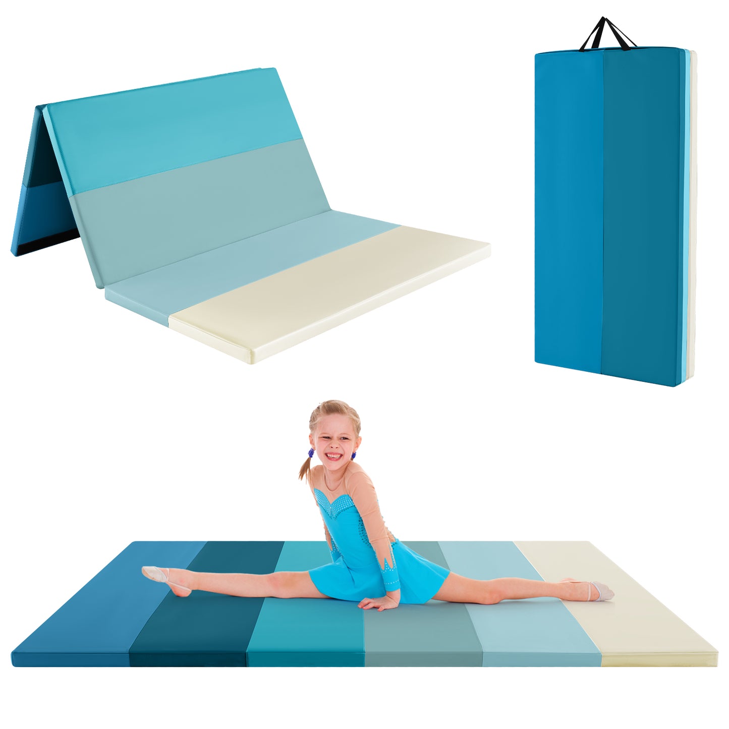 Gymnastics Mat Tri-Fold Thick Tumbling Mat with Hook and Loop Fasteners-Colourful