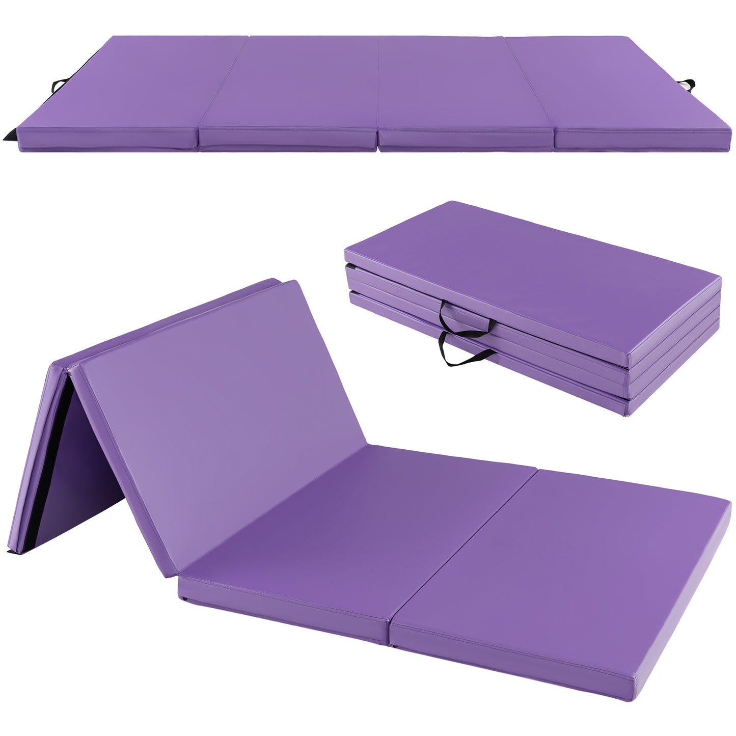 Folding Gymnastics Mat with Carry Handles Hook and Loop Fasteners-Blue