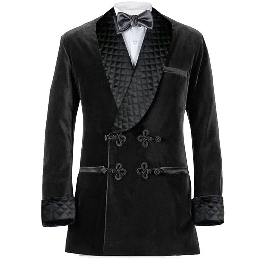 Velvet Smoking Jacket Shawl Lapel Formal Wedding Tuxedo Double Breasted Dinner Party Suit Blazer