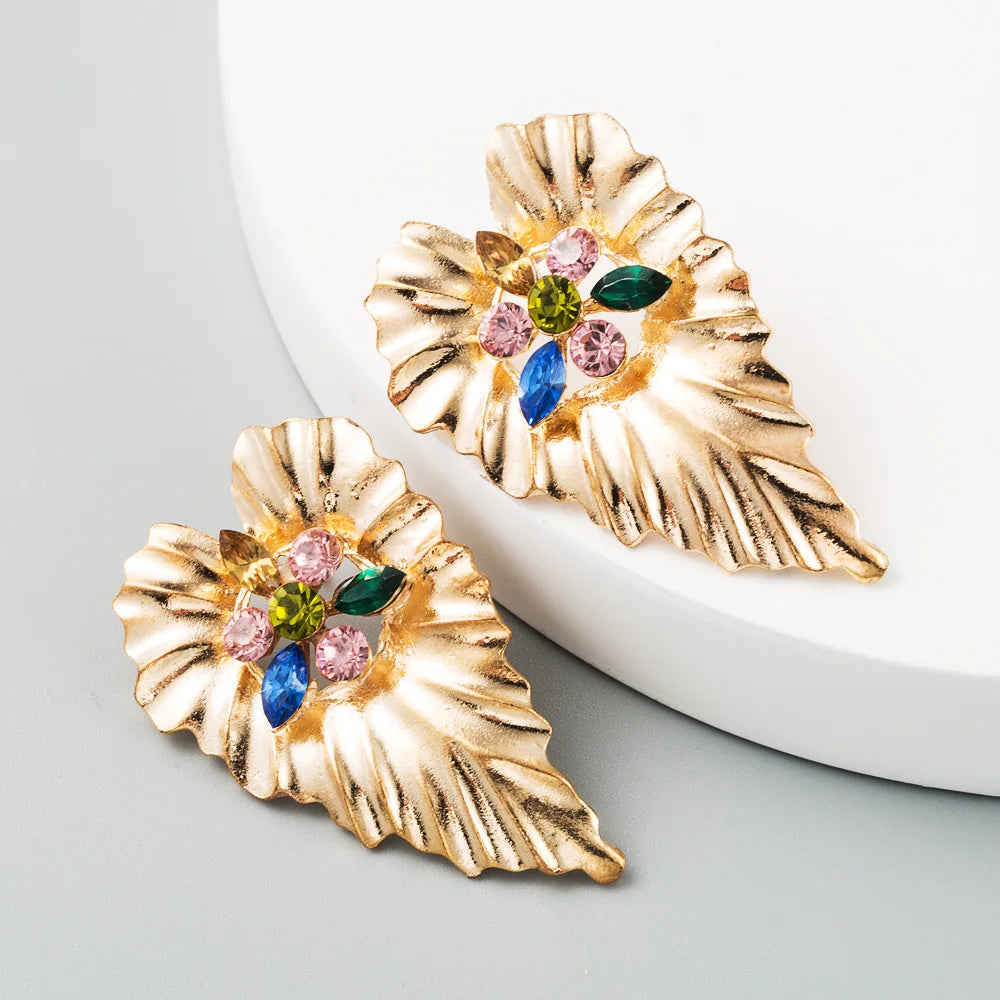 Gold Colour Large Leaf Earrings Women's Statement Earrings Large Antique Pendant Earrings Bohemian Fashion Women's Jewelry