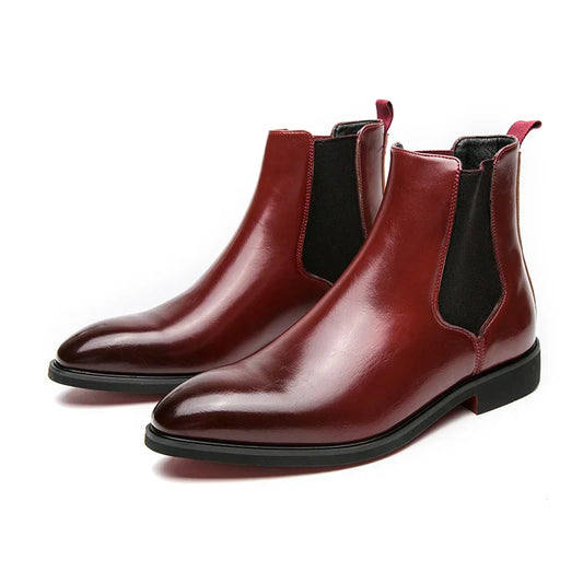 Winter Ankle Chelsea Leather Pointed Toe Boots For Men