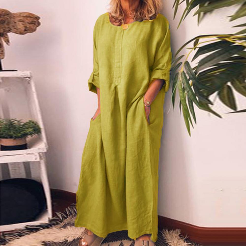 Women's Solid Color Over size Maxi Cotton Long Shirt Kaftan Dress Long