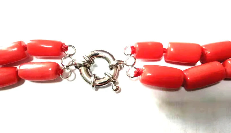 2 Strands Natural Orange Coral Necklace for Women Jewelry with Genuine 10-12mm Thick Slice Coral Stone Chokers 17-18"
