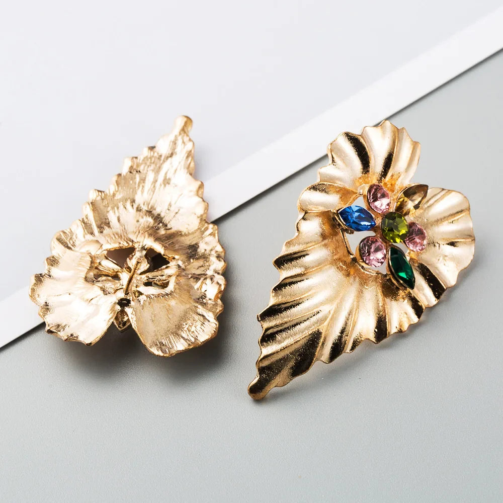 Gold Colour Large Leaf Earrings Women's Statement Earrings Large Antique Pendant Earrings Bohemian Fashion Women's Jewelry