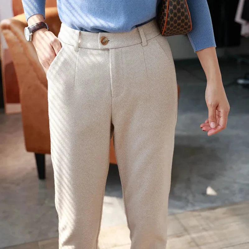 Woolen Pants Women's Harem Pencil Pants 2024 Autumn Winter High Waisted Casual Suit Pants