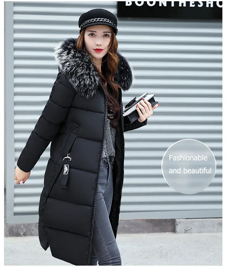 Women's Down Winter Big Fur Collar Hooded Jacket