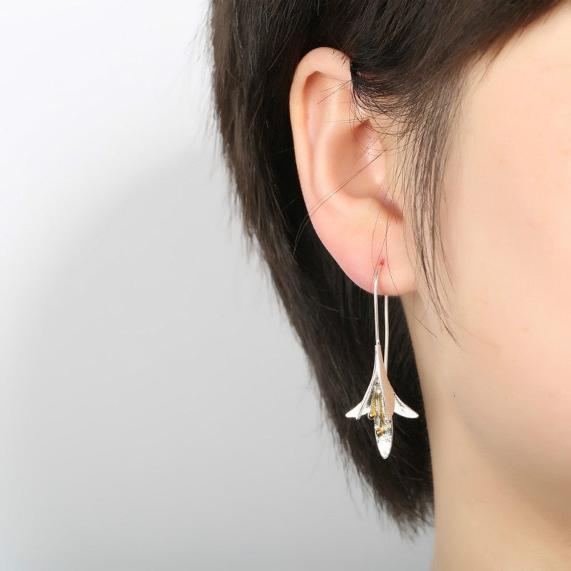 Exquisite Beautiful Flower Earring Trendy Jewelry Simple Personality Silver Gold Color Metal Carved Floral Earrings for Women
