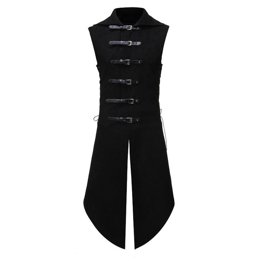 Men Black Gothic Steampunk Velvet Vest Medieval Victorian Double Breasted Men Suit Vests Tail Coat Stage Cosplay Prom Costume