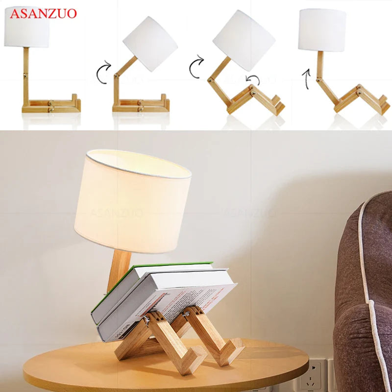 Modern Art Wooden Robot Shaped Table Lamp